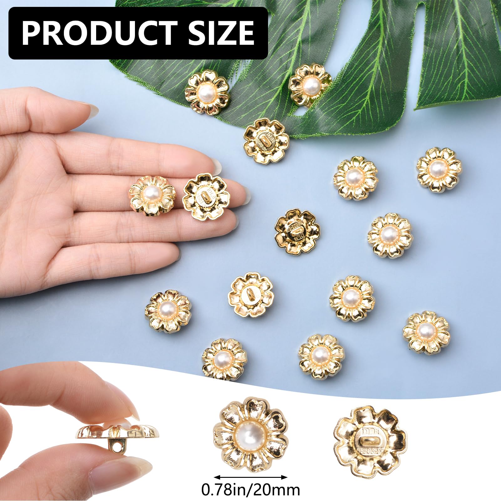 URROMA 30Pcs Faux Pearl Buttons, Gold Alloy Floral Pendants Retro Vintage Pearl or DIY Jewelry Making Clothes and Wedding Crafts - Image 2