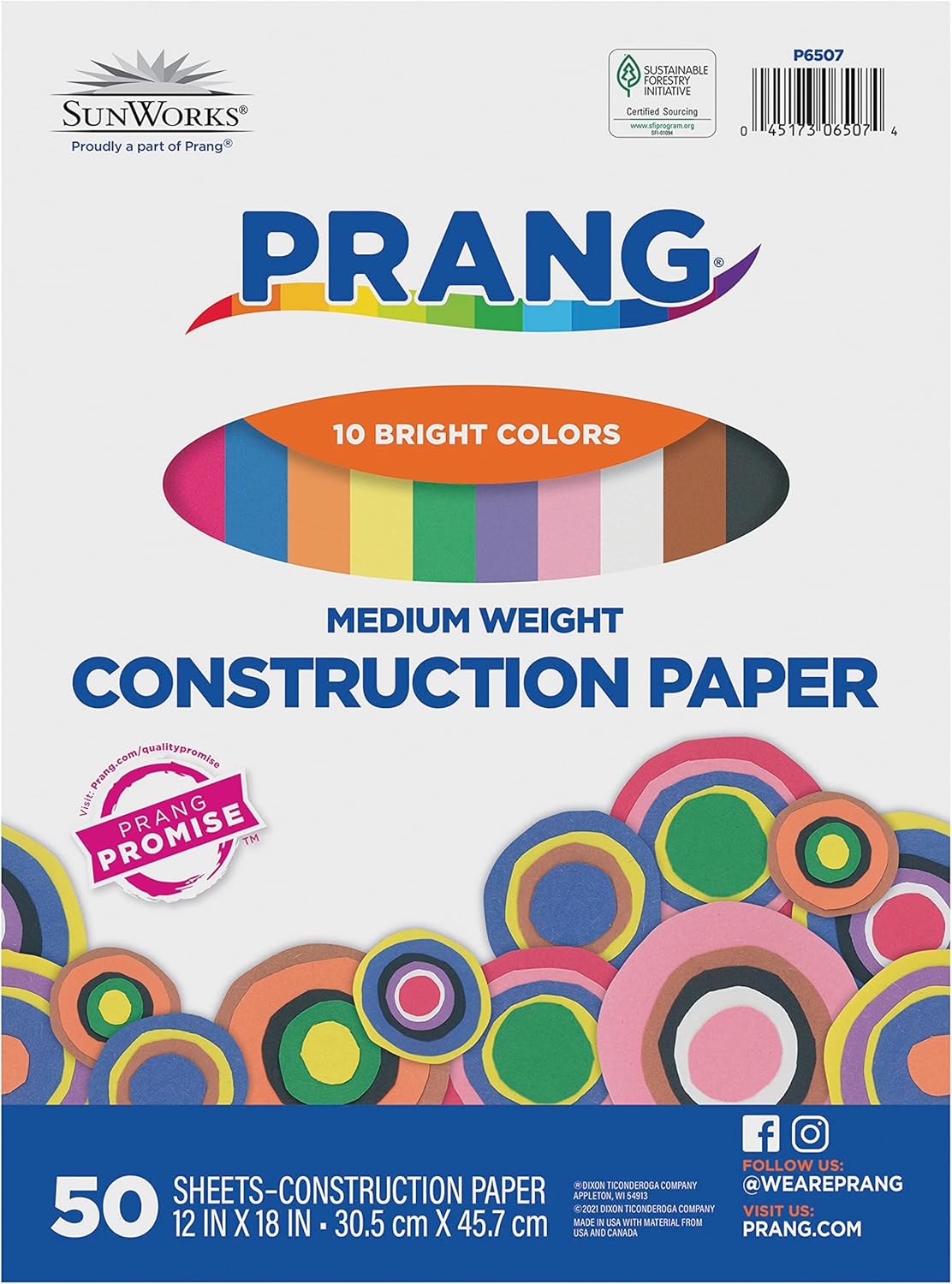 Prang SunWorks Construction Paper, 10 Assorted Colors, 12x18 Inch, 50 Sheets - Best Value School-Grade Arts & Crafts Paper