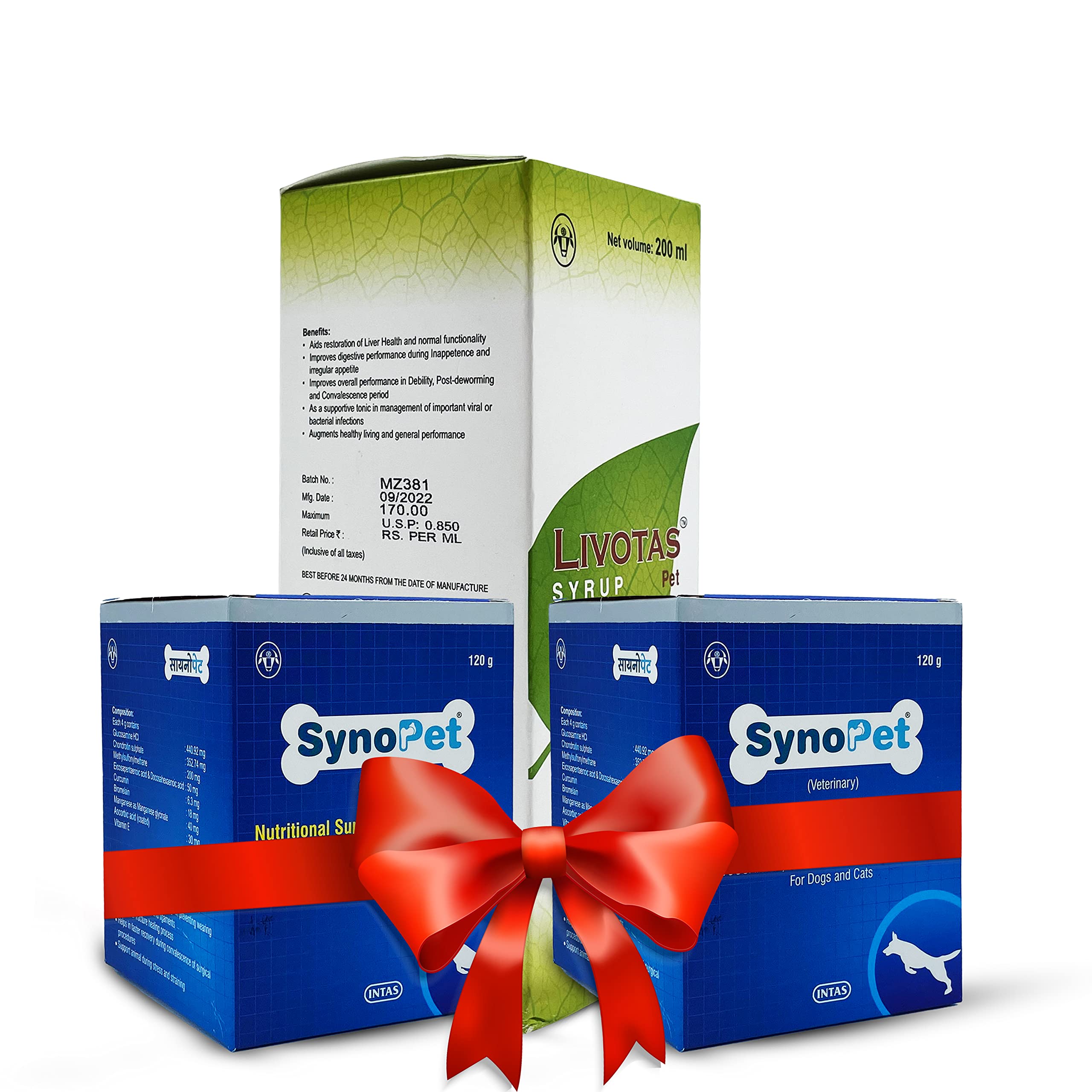 ALP INTAS Synopet 240 gm Supplement and Livotas Herbal Liver Tonic for Dog & cat Pack of -3 Dog Supplement 1 Liver Tonic Free (Livotas pet 200ml)