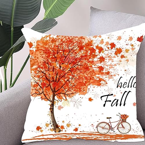 Miniatura 6 de Juego de 4 fundas de almohada de otoño de 18 x 18 pulgadas, diseño de calabazas y hojas de arce, diseño de Hello Fall para decoración al aire libre,