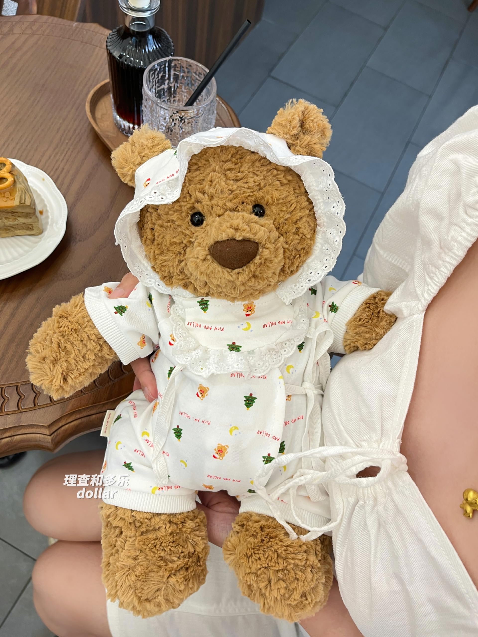 LICHADUOLE 3pc Doll Clothes Set for 14-16 inch Teddybear and Bumbly Bear,Christmas Style Doll Clothes Gingerbread Man Print, Clothes only Without Doll.(3pc Includes 1 Jumpsuit,1bib,1 hat)