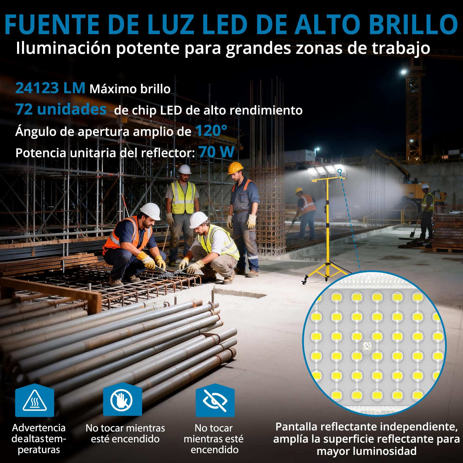 AUTOUTLET Foco de Trabajo Cabezales Rotación de 360° 6500K, Impermeable IP66 Con Cable 5m y Trípode Ajustable para Construcción,Acampada,Taller (4x70w)