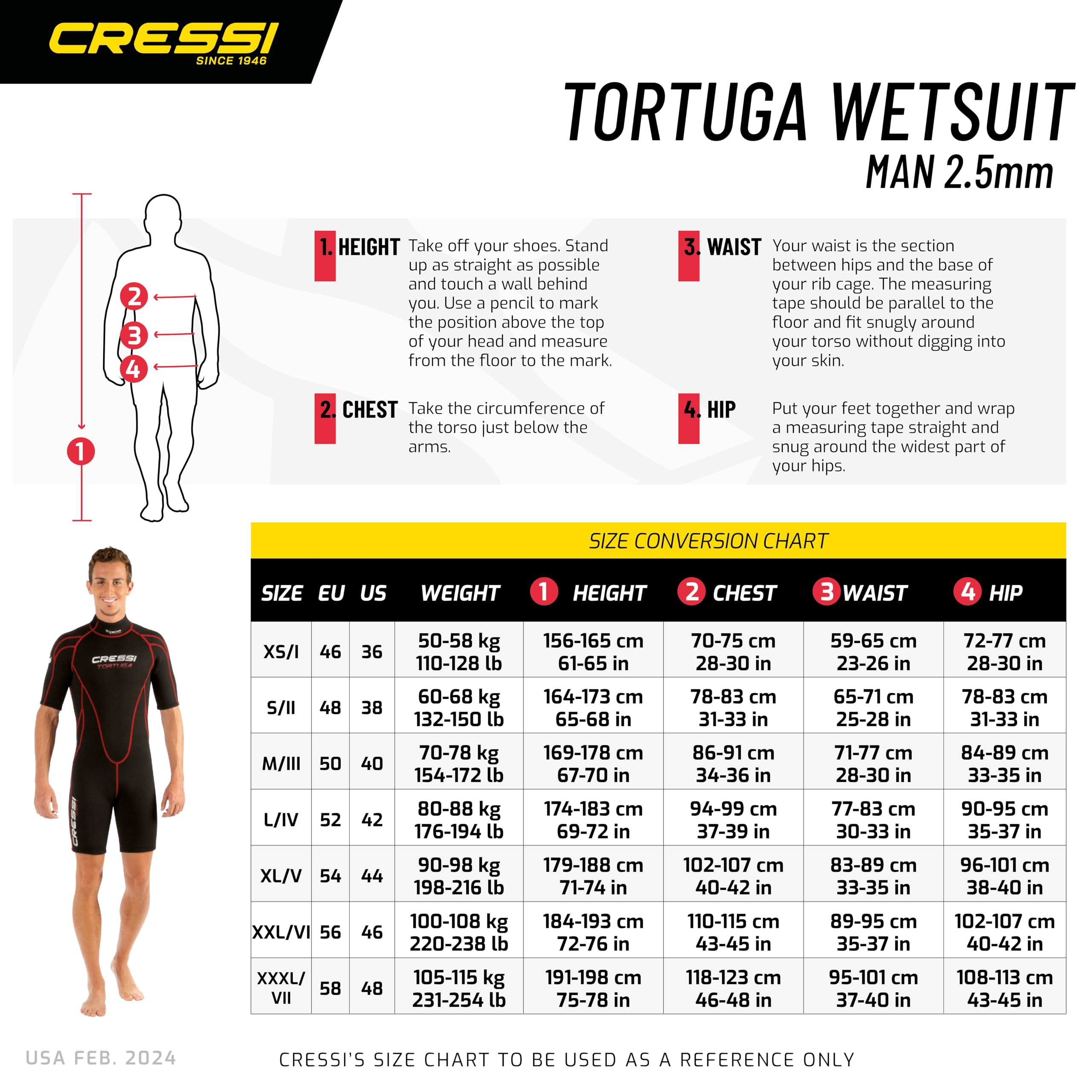 Cressi Tortuga Man Wetsuit 2.5mm - Muta Shorty in Neoprene High Stretch con Cerniera Posteriore per Uomo