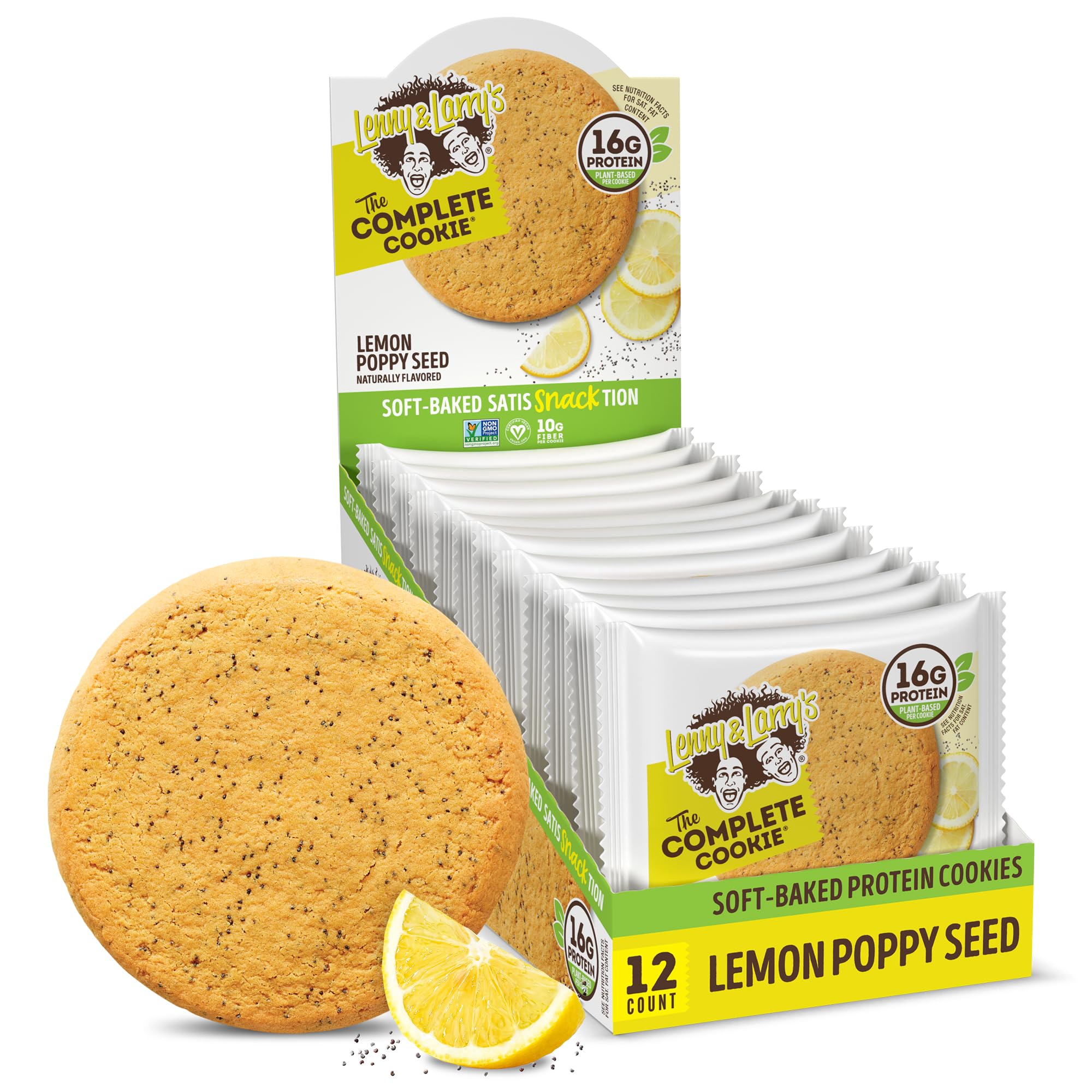 The Complete Cookie, Lemon Poppy Seed, Soft Baked, 16g Plant Protein, Vegan, Non-GMO, 4 Ounce Cookie (Pack of 12)