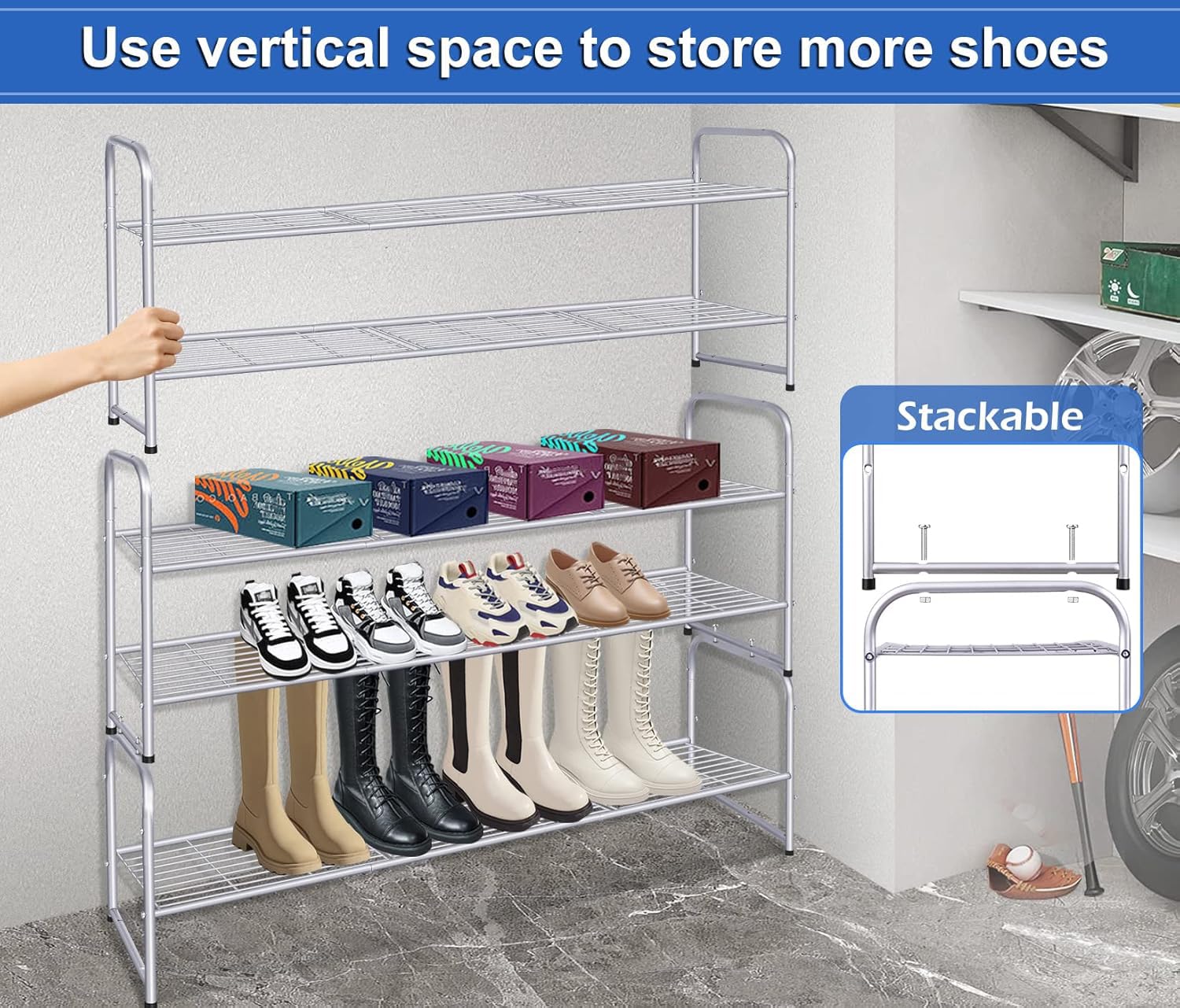 Vertical 2-Tier Stackable – Heavy-Duty Steel Frame, Space-Saving
