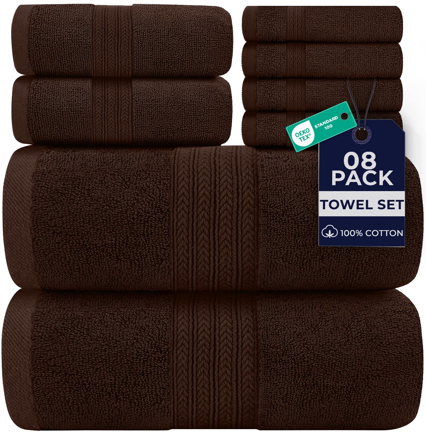 DAN RIVER 8 Piece Luxury Bath Towels for Bathroom, Towel Set, Brown
