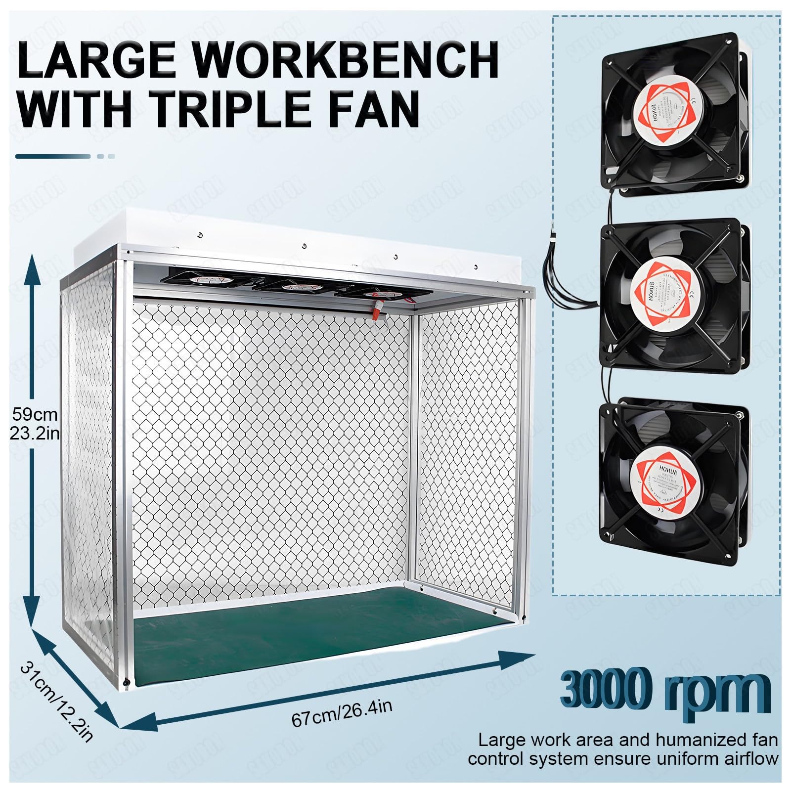 Campana De Flujo Laminar, Cabina De Flujo Laminar, Con 3 Ventiladores, Filtro Hepa., 26x12x20 Pulgadas, Sala De Trabajo Libre De Polvo, Funcionamiento Silencioso