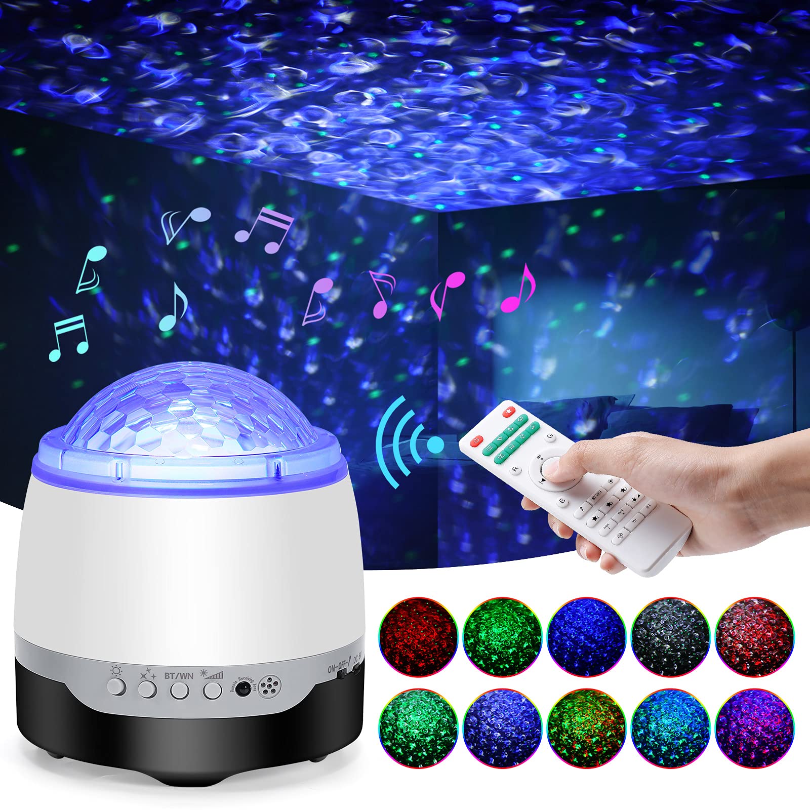 Ranipobo Star Light Projector for Bedroom with Bluetooth Music Speaker, 2 in 1 Ocean Wave Projector Star Projector with LED Nebula Cloud for Baby Kids Bedroom/Game Rooms/Home Theatre