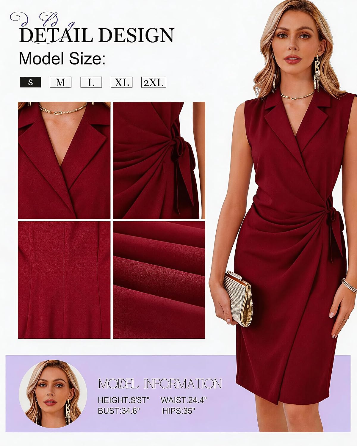 Women's Wear to Work Sleeveless Ruched Bodycon V Neck Office Business Dresses