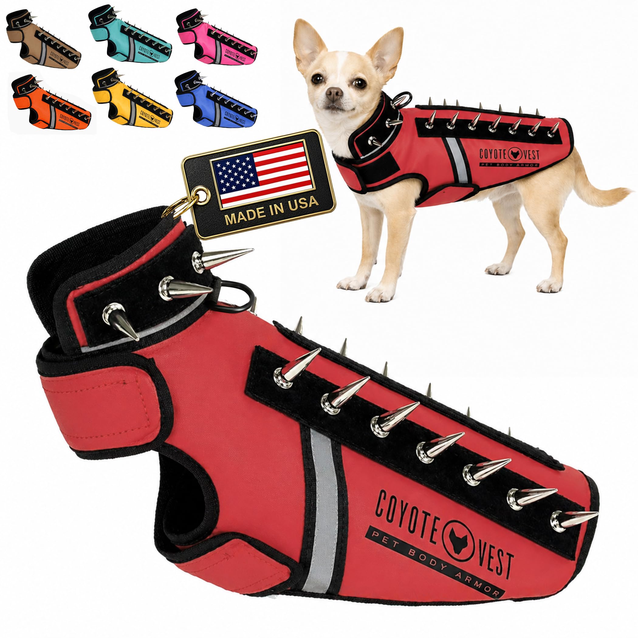 CoyoteVest SpikeVest Dog Harness Vest for Small Dogs, Reflective Dog Vest with Spikes to Shield Your pet from Coyotes, Raptor and Animal Attacks, Anti Hawk Vest, Made in USA (XXS-Red) โ image 1