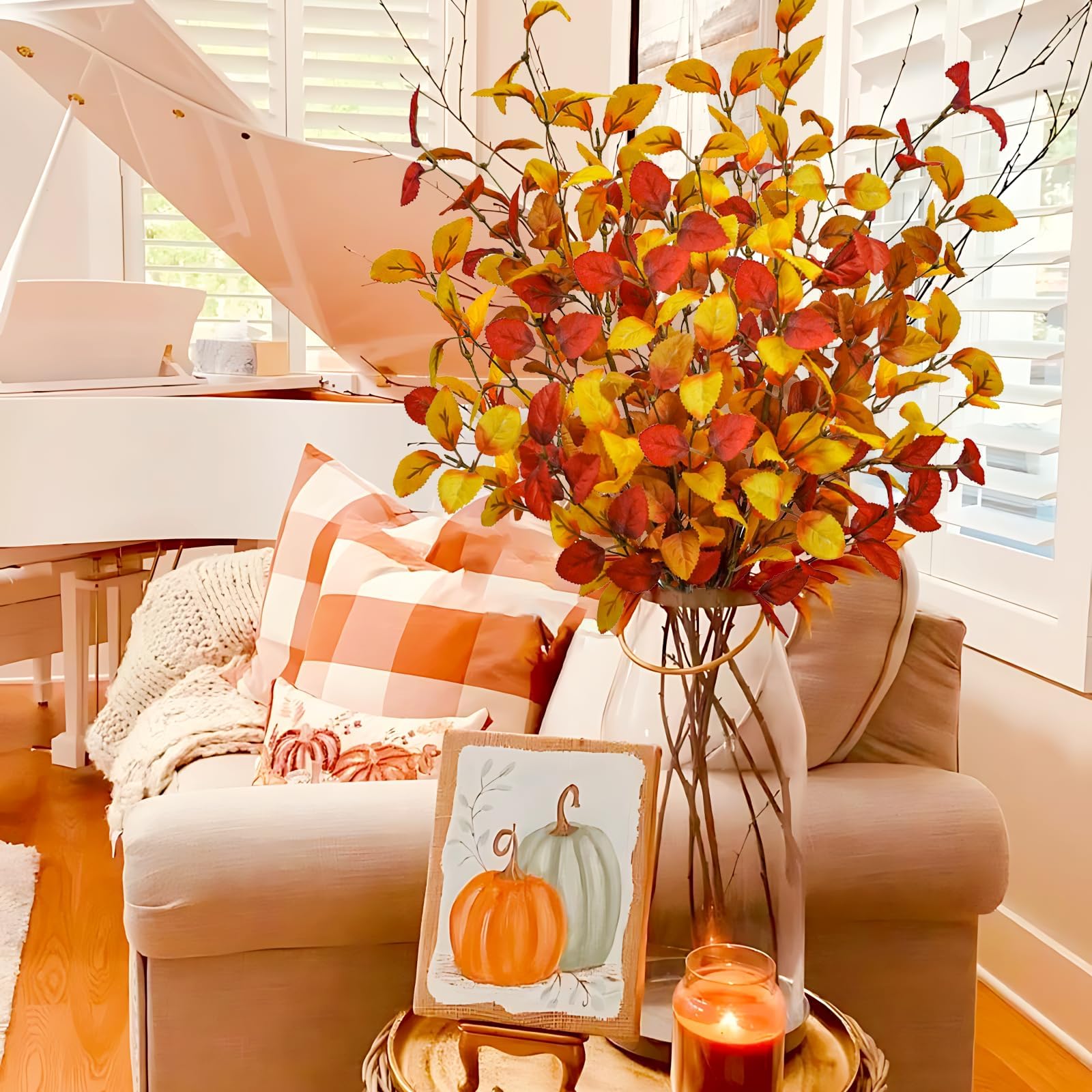 obbsie 16 steli di foglie autunnali artificiali, fiori autunnali da 68,6 cm, foglie di eucalipto, rami finti autunnali, decorazioni autunnali per la casa, decorazione floreale autunnale centrotavola