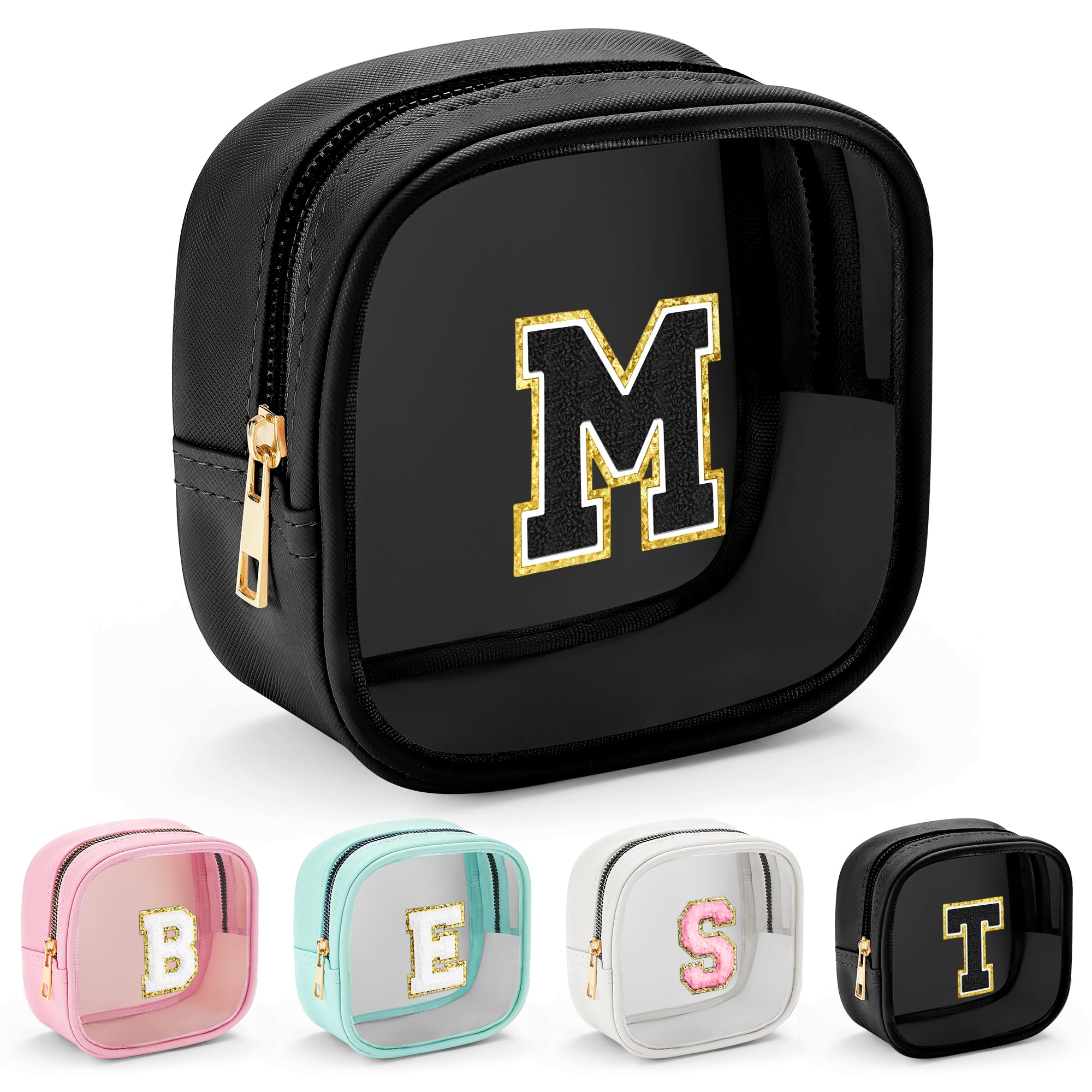 YOOLIFE Initial Makeup Bag Travel Toiletry Bag, Clear Makeup Bag Car Accessories For Women Clear Makeup Bags With Zipper Girlfriend Teacher 13 Year