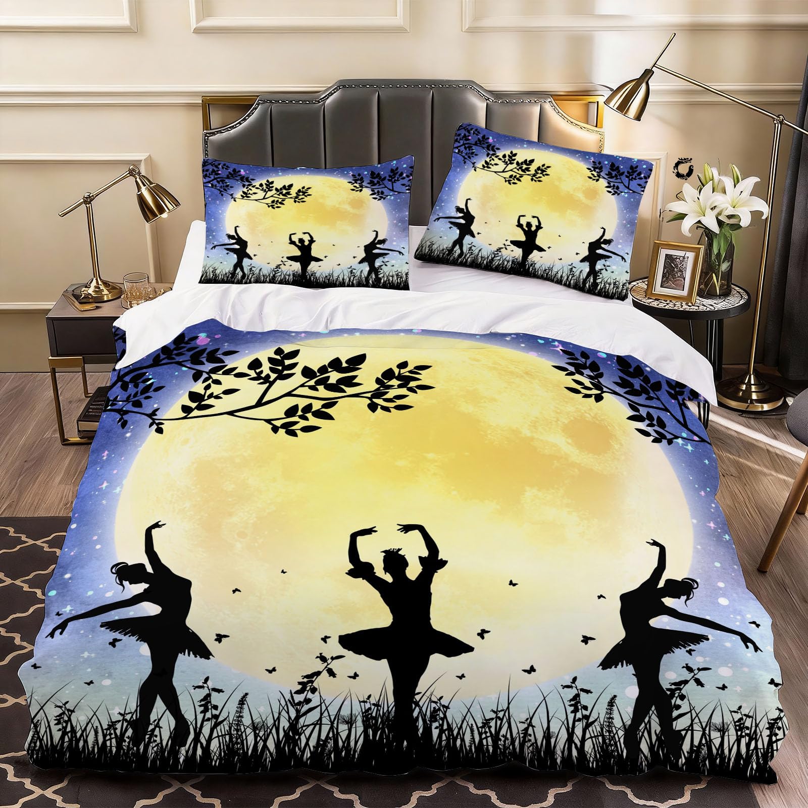 3D Ballerina Duvet Cover Cute Cartoon Bedding Single Bed Set, Soft Microfiber Comforter Cover Printed with Zipper Closure Quilt Coverr 135x200 cm and 2 Pillowcases