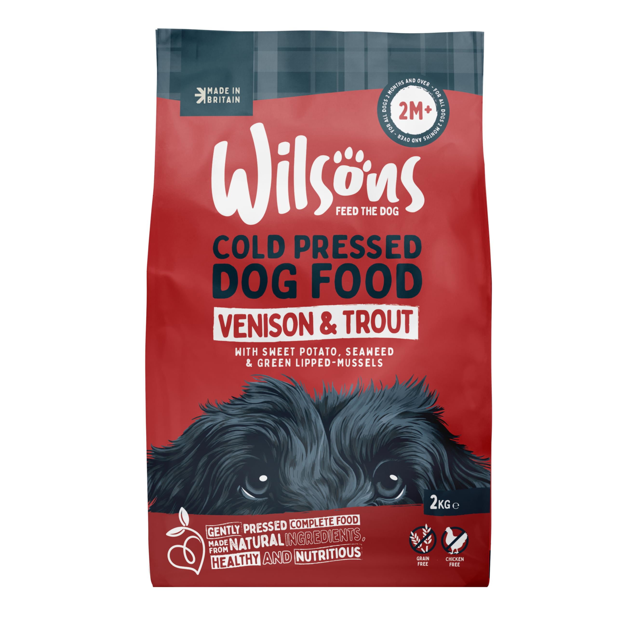 Cold Pressed Dog Food - Complete Dry Meal with Natural, Hypoallergenic Grain Free Ingredients - Introduce Gradually for Best Results - Suitable for Adult Dogs and Puppies 2 Months+ (2kg)