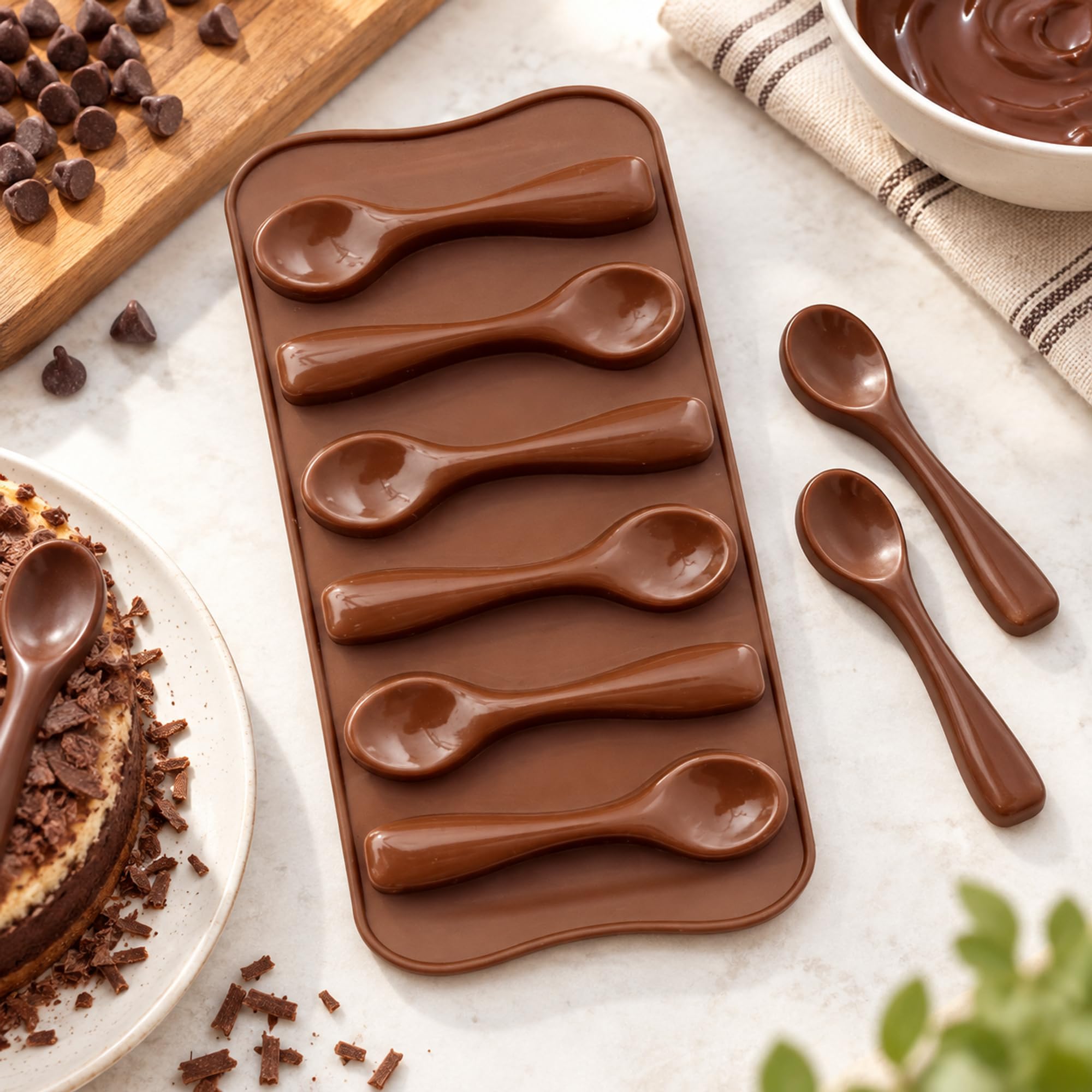 Silicone Spoon-Shaped Chocolate Making Tray, Decorative Candy Shaping Tool for Homemade Desserts and Party Treats