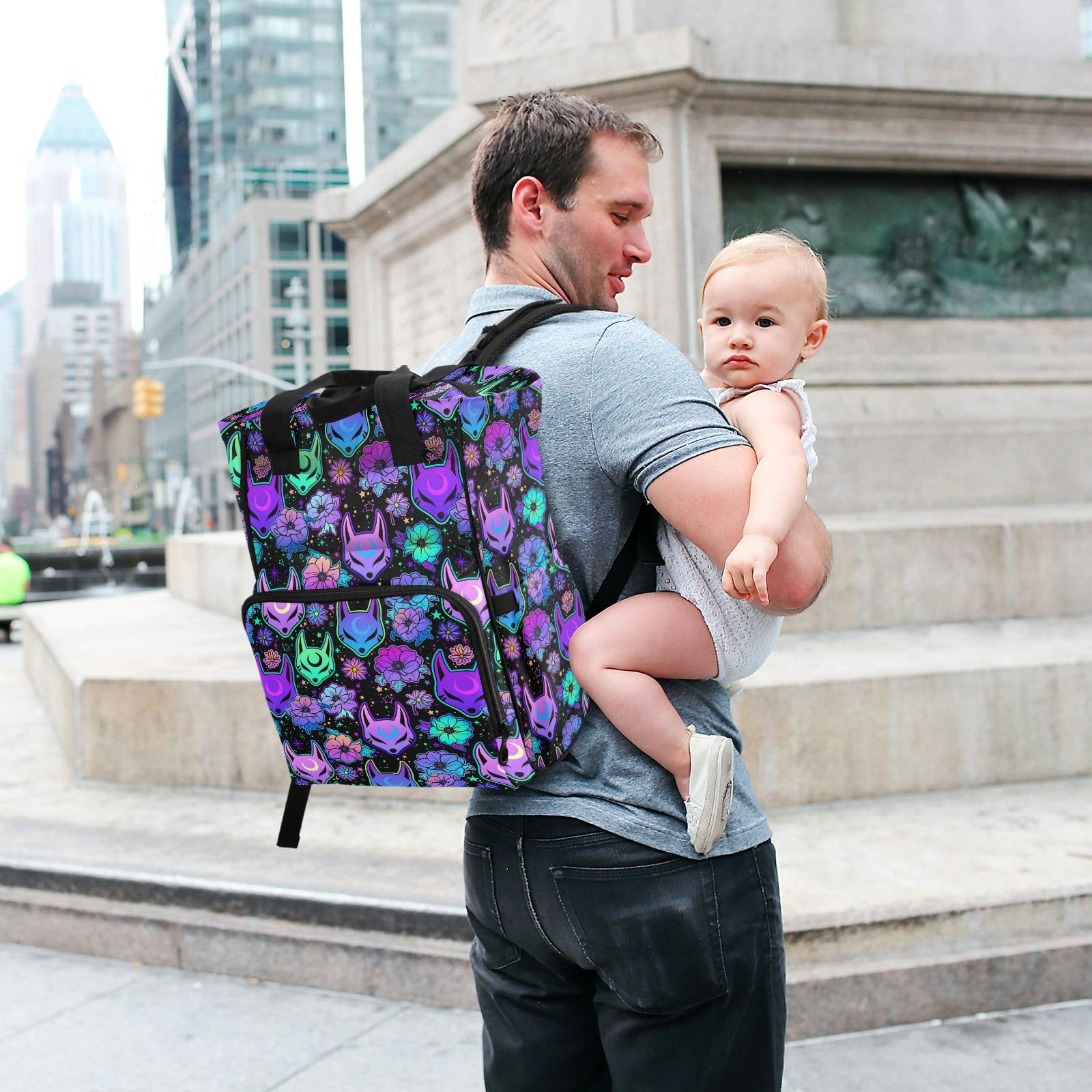 ALAZA Zaino per il cambio del bambino, borsa fasciatoio viola gotica con pipistrelli, borsa multifunzionale per pannolini, grande capacità, zaino per mamma e papà