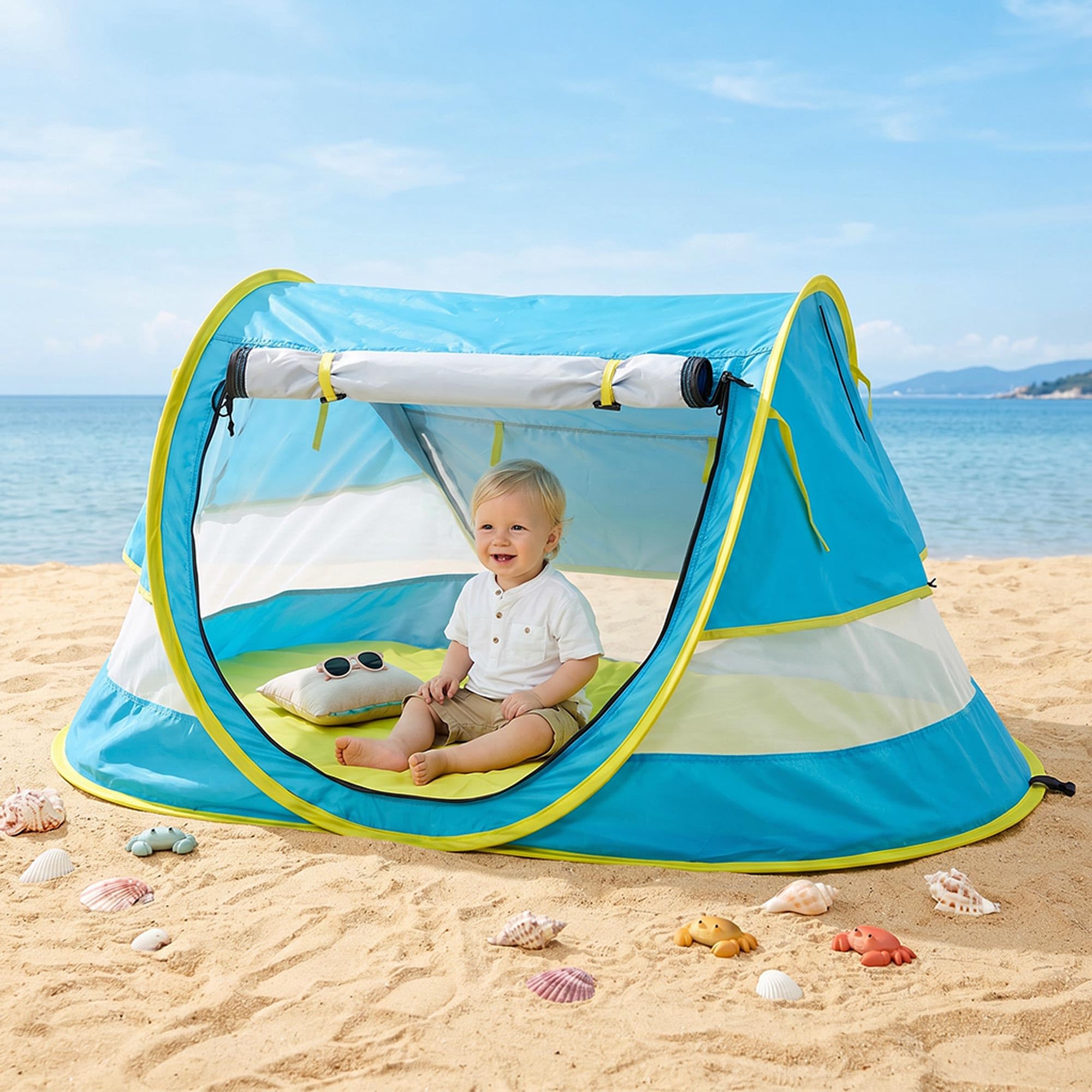 Amazon.com: Portable Pop Up Kids Beach Tent with Mat UPF 50+ Sun