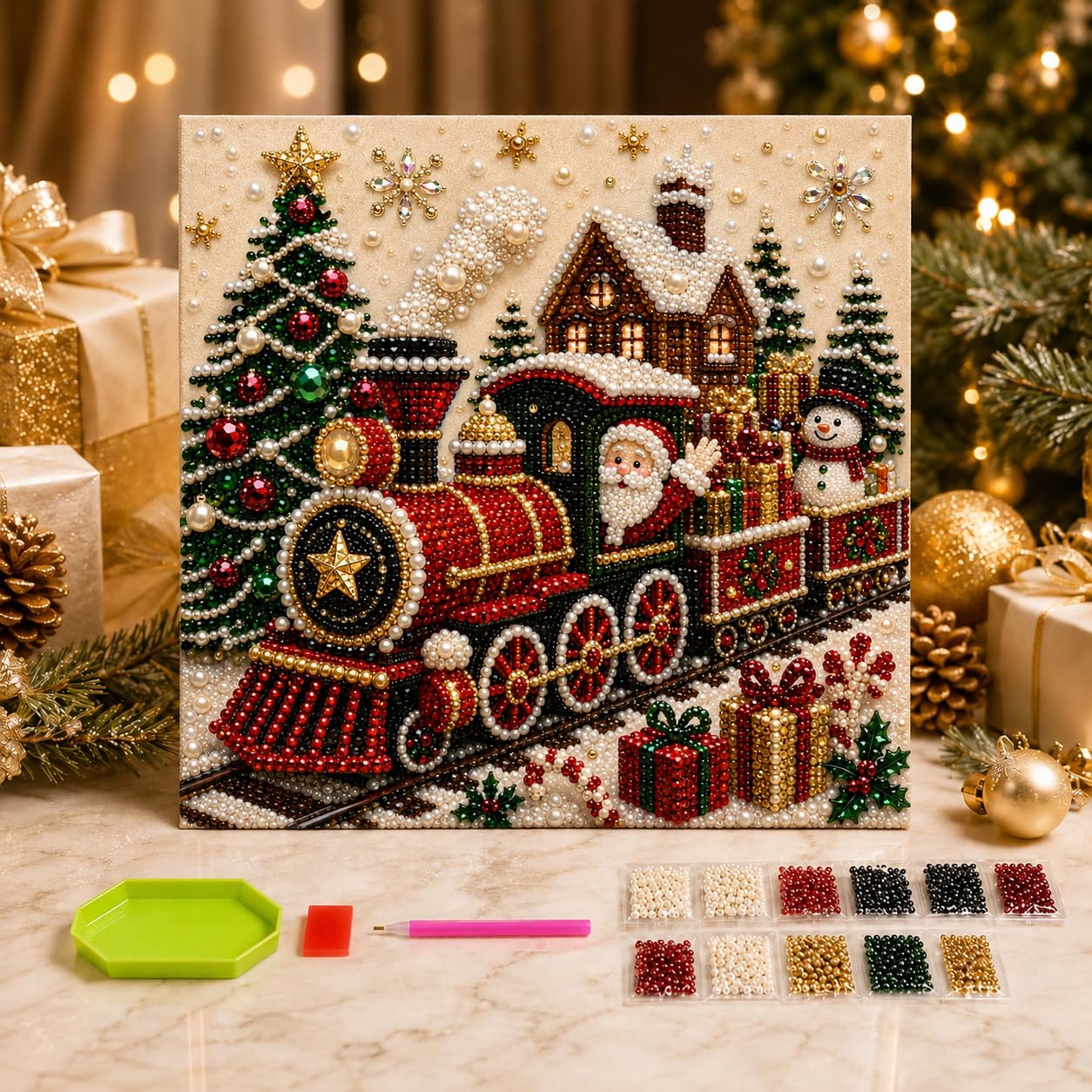 Christmas Pearl Diamond Painting Art Kit 5D DIY Holiday Hanging Wall Decor
