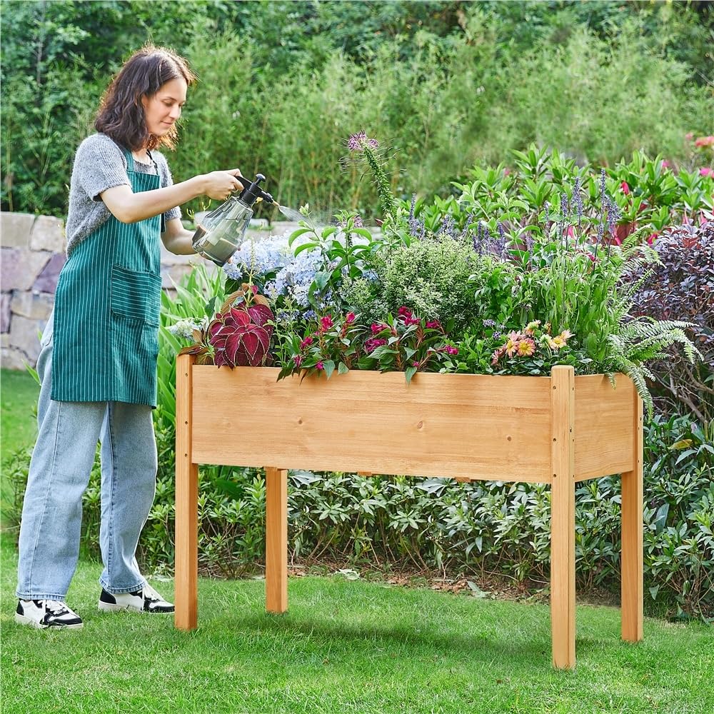 Yaheetech Fioriera/Aiuola Rialzata per Verdure Frutta Erbe Piante, Lettino Orto Rialzato in Legno da Giardino Esterno Balcone 120,5 x 59 x 76 cm