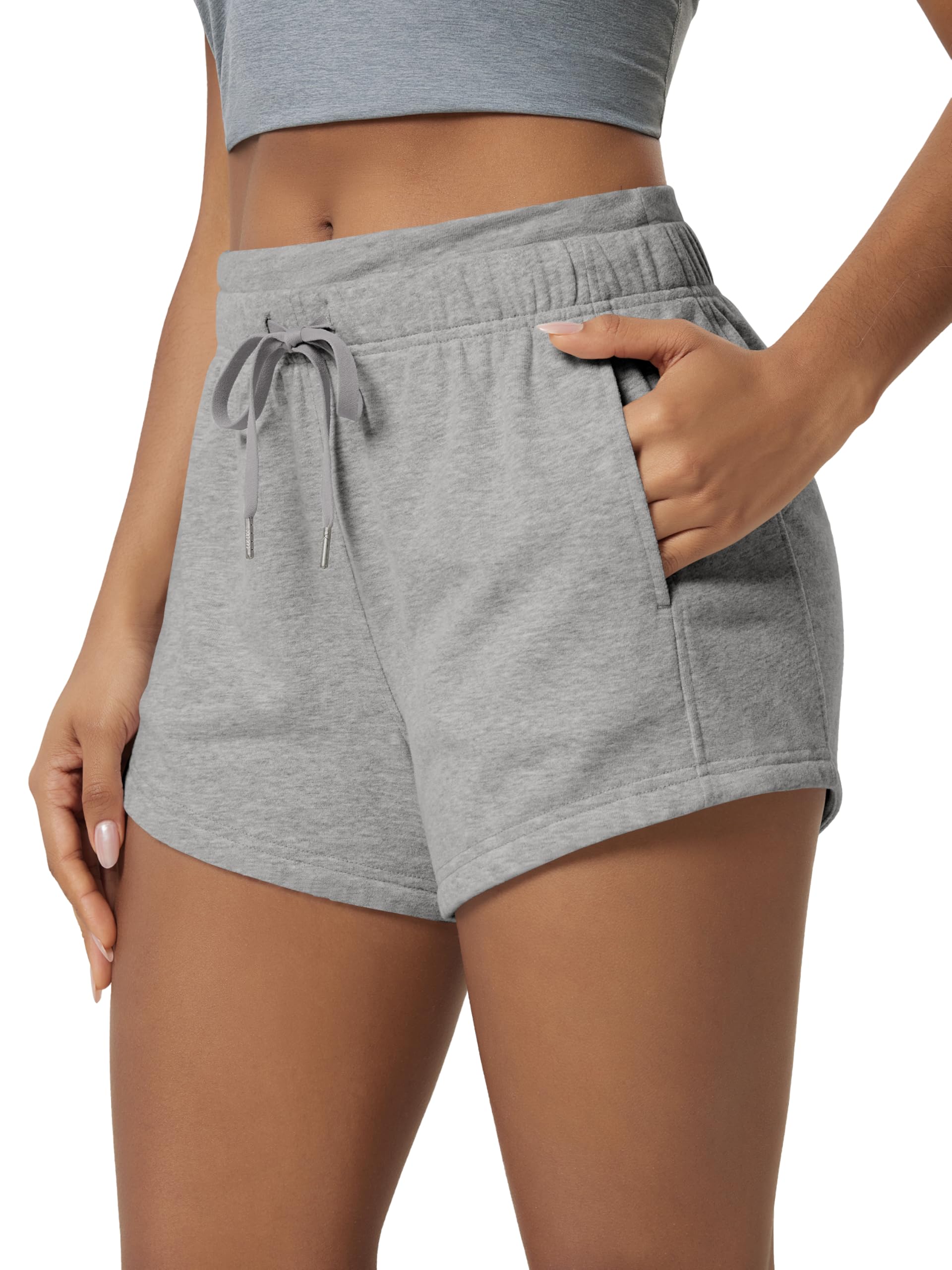 Women's Sweat Shorts with Pockets Cotton French Terry Drawstring Summer Workout Casual Lounge Shorts, Grey Heather, Medium-image-41