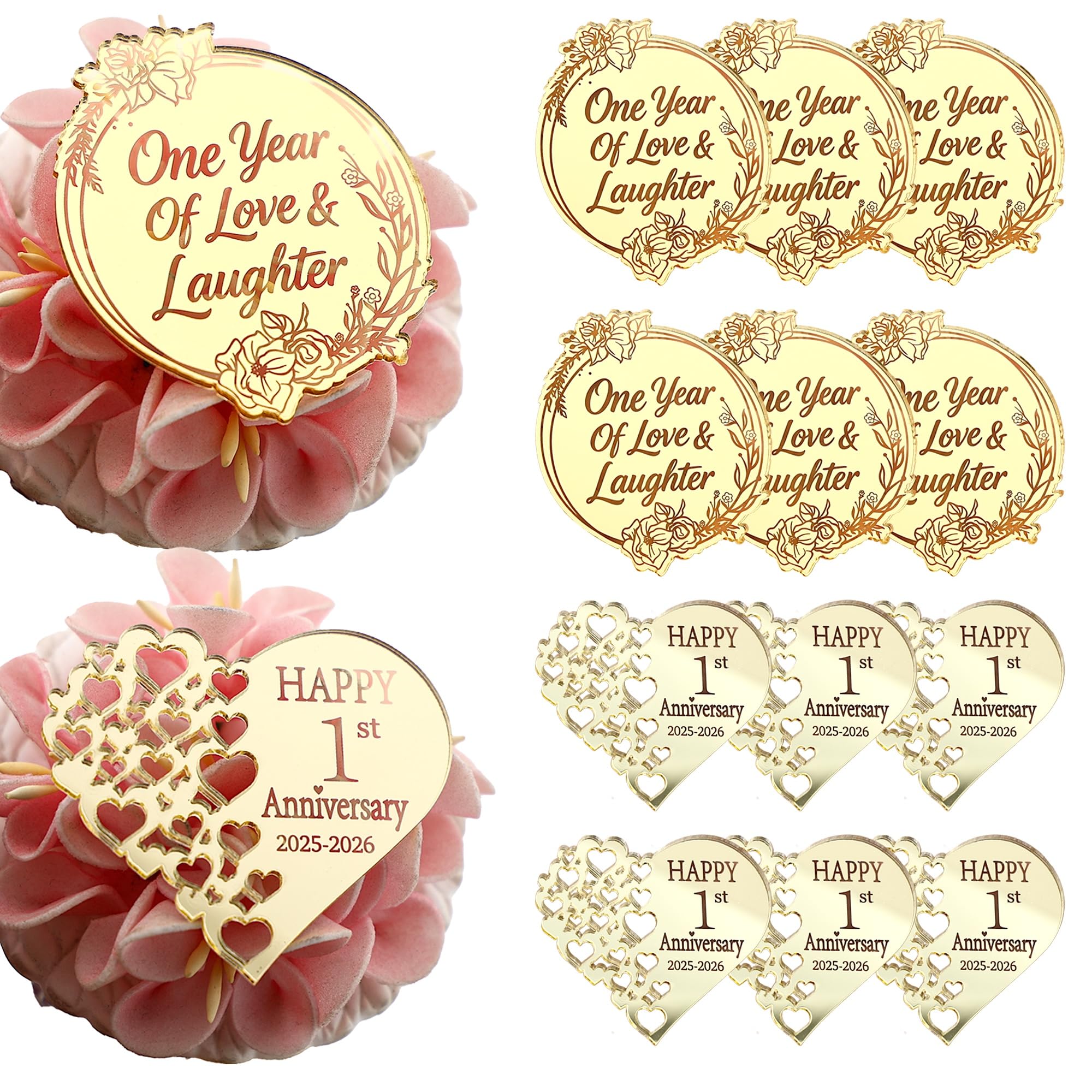 AiQi Bakes Happy 1st Anniversary Acrylic Cupcake Toppers 12pc