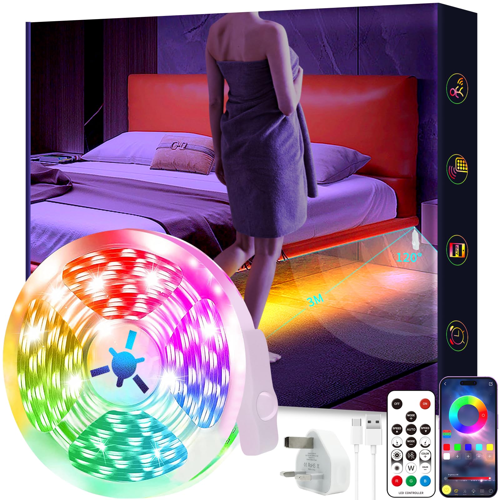 Tyute Motion Activated LED Light Strip, 5M Motion Sensor LED Light Indoor with APP Control