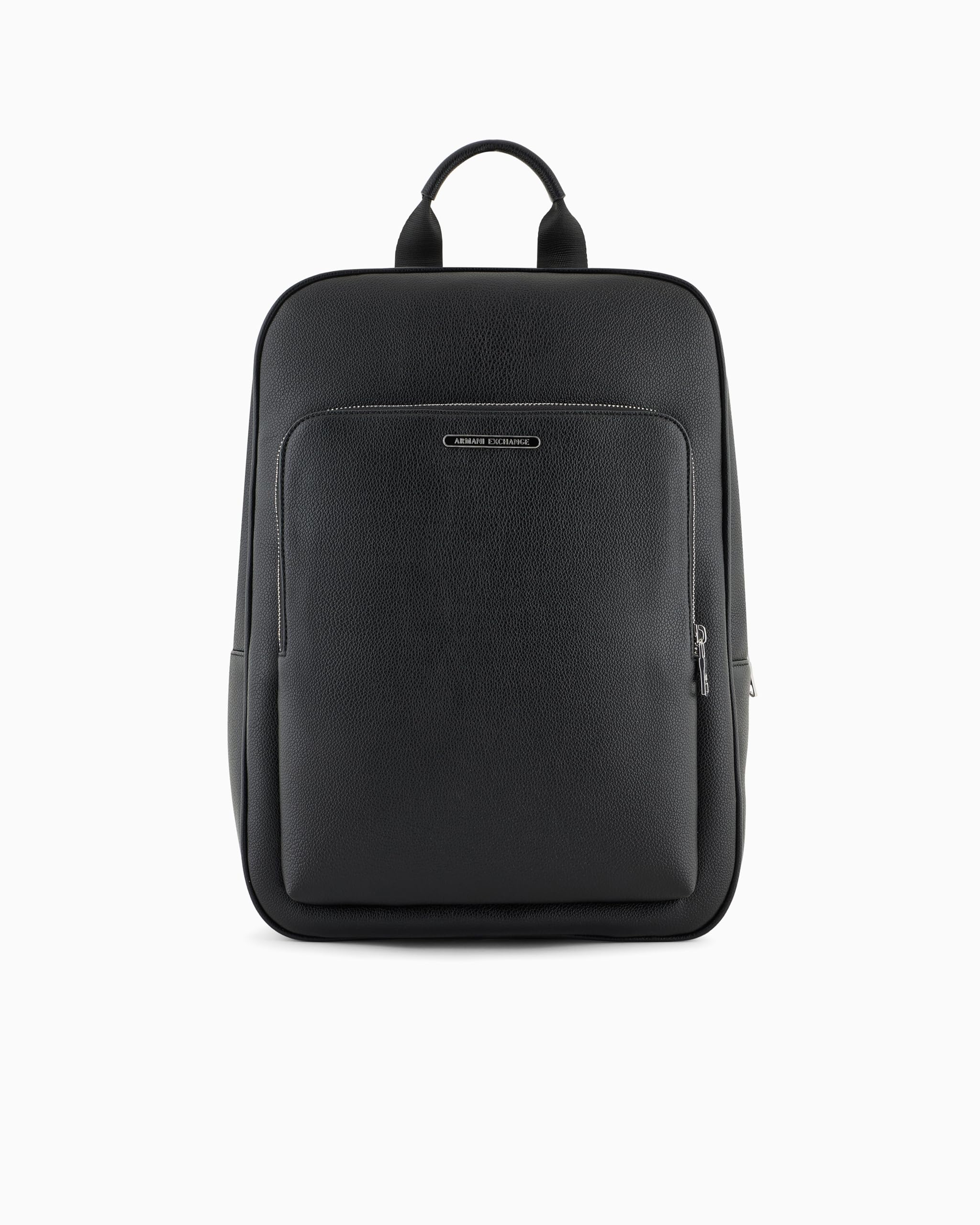 Armani Exchange Black Faux Leather Backpack With Front Pocket