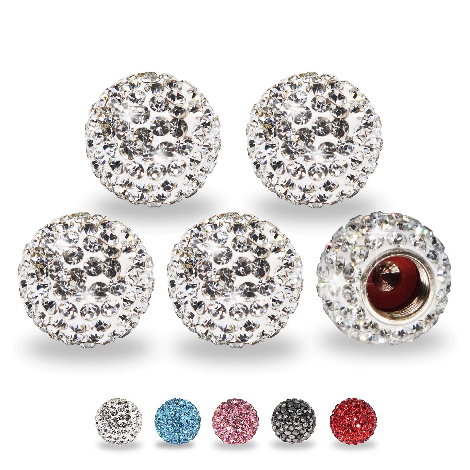 ForFine Tire Caps Bling Crystal Rhinestone Valve Stem Cap, 5 Packs Universal Tire Valve Caps for Car, SUV, Motorcycle, Bike, Bicycle, Truck (Silver)