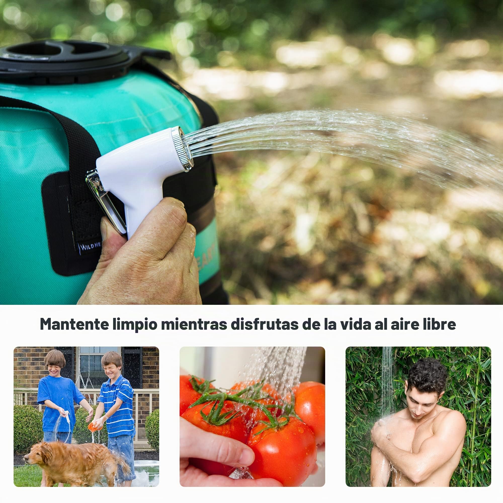 WILD HEART Ducha de Camping Mejorada, 12 L/ 3 galones Bolsa de Ducha de Presión Portátil con Tapa de Rosca, Bomba de pie a Presión y Boquilla de Ducha para Playa, Camping, Natación