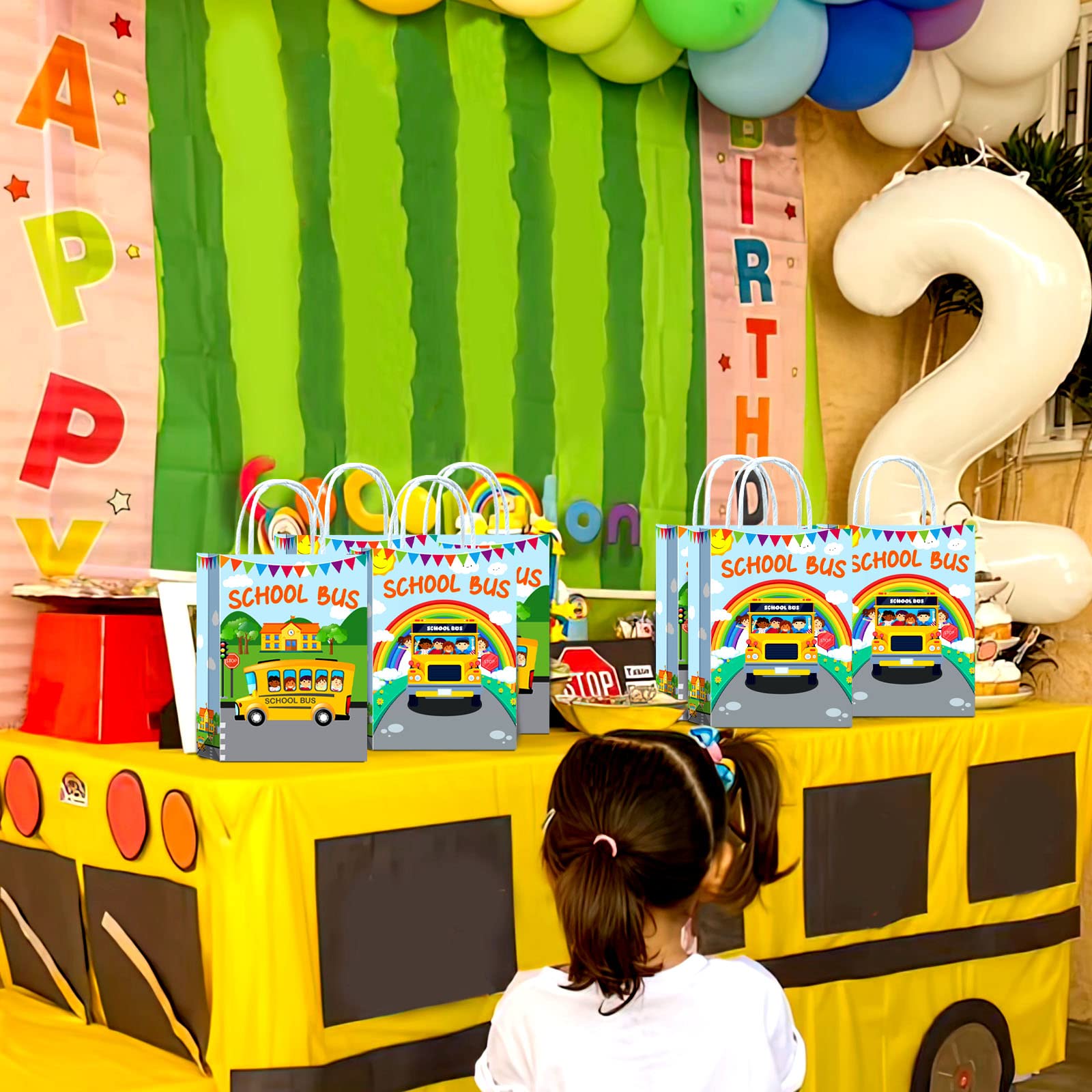YanZonic 16-Pack School Bus Goodie Bags - Yellow Kraft Paper Favor Bags For Back To School Or Birthday Parties - View #6