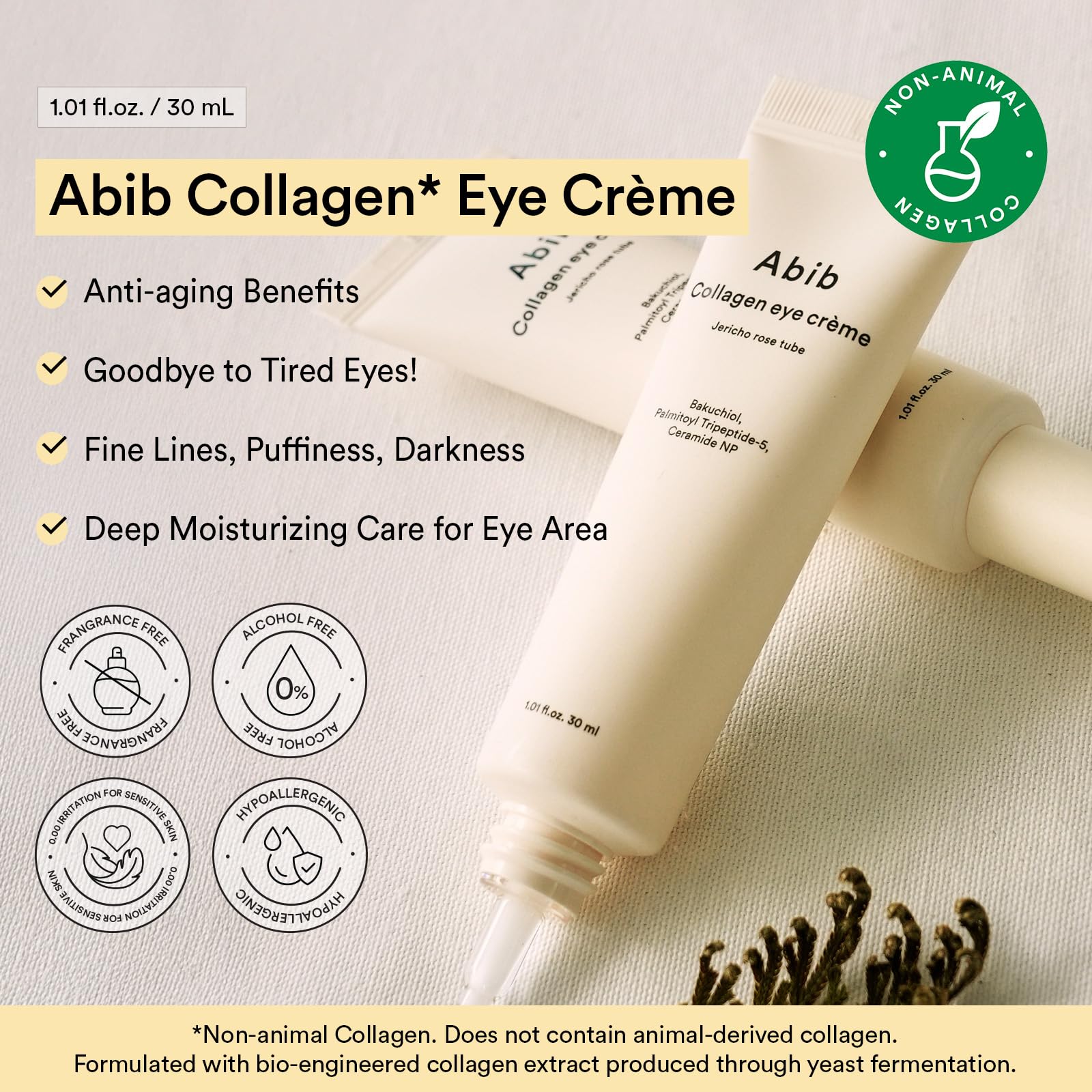 Abib Kolagen Eye Crème Jericho Rose tubka na cienie i opuchliznę, drobne linie pod oczami
