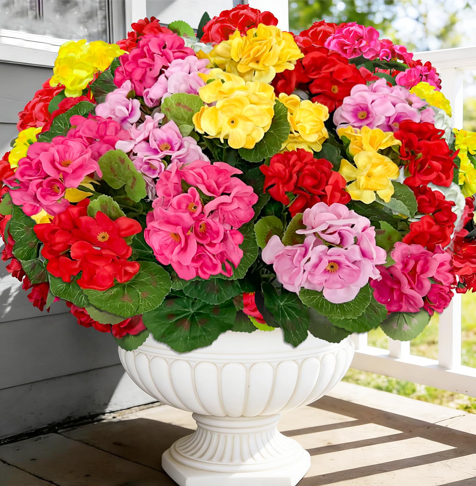 8 Bundles Artificial Geraniums Flowers for Outdoors