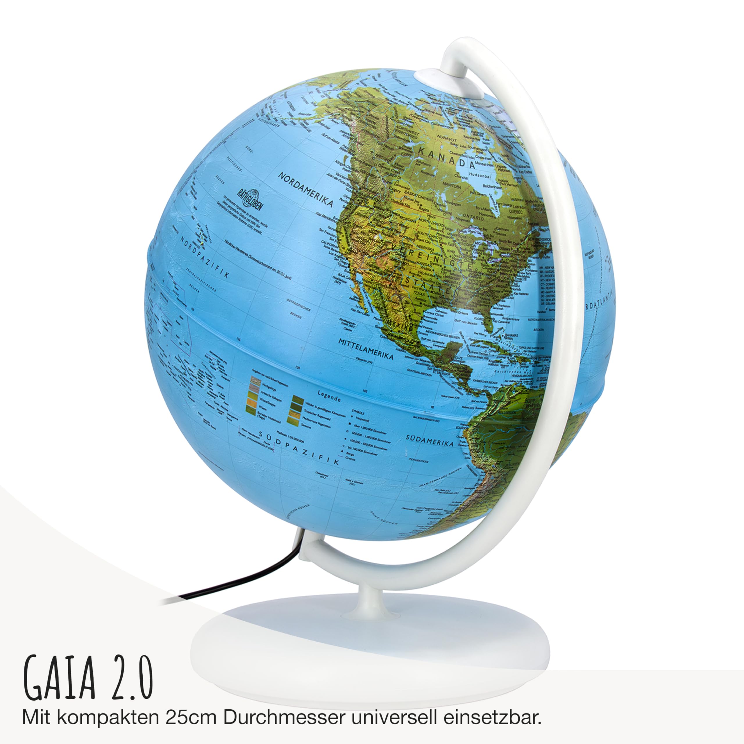 Gaia 2.0 - interaktiver 25 cm Globus mit aktueller Augmented Reality App, Leuchtglobus mit deutscher, physisch/politischer Doppelbild-Kartografie
