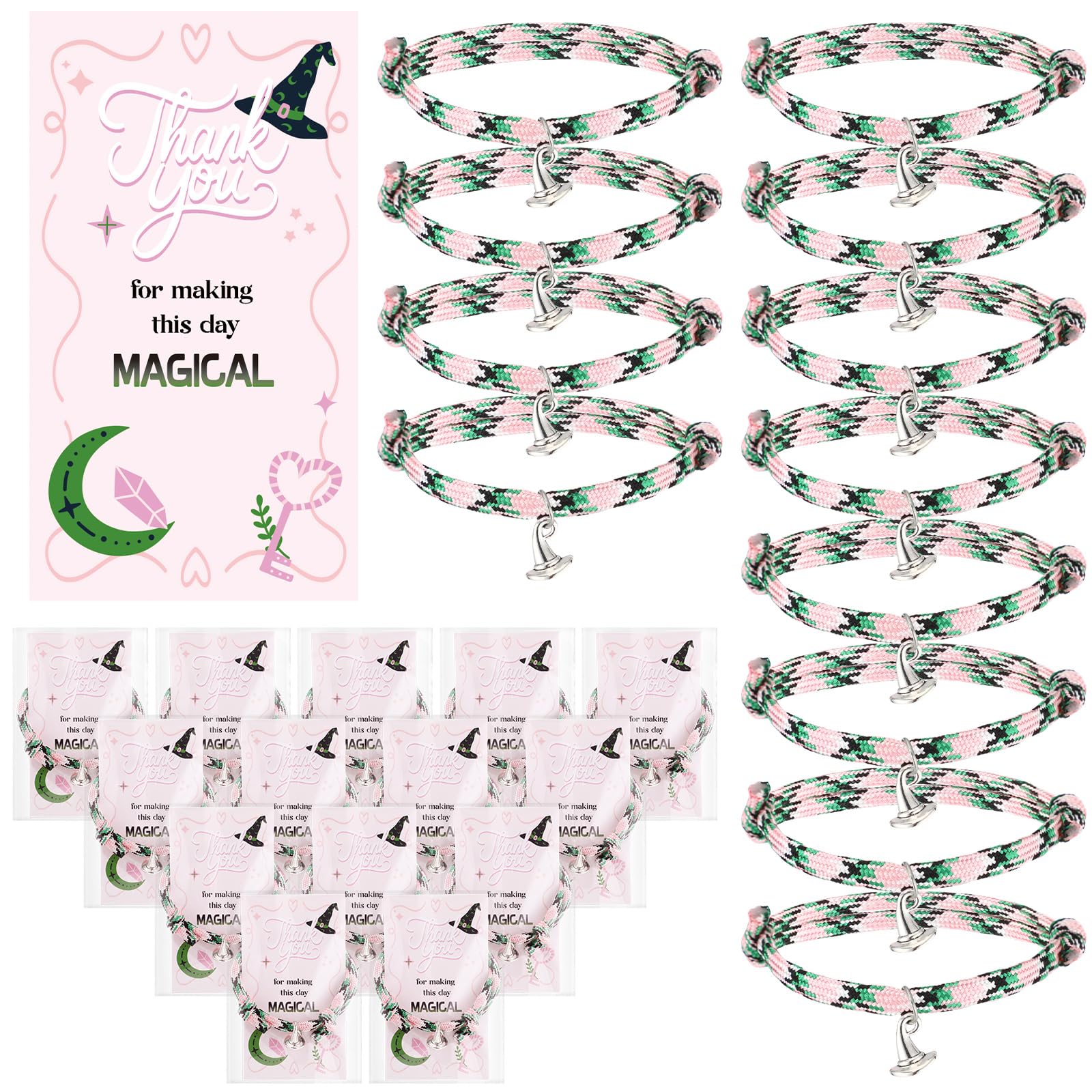 Ecally 20 Sets Witch Party Favors Bracelets Pink Green Princess and Witch Party Supplies Bulk Gifts Matching Bracelets Braided Adjustable Friendship