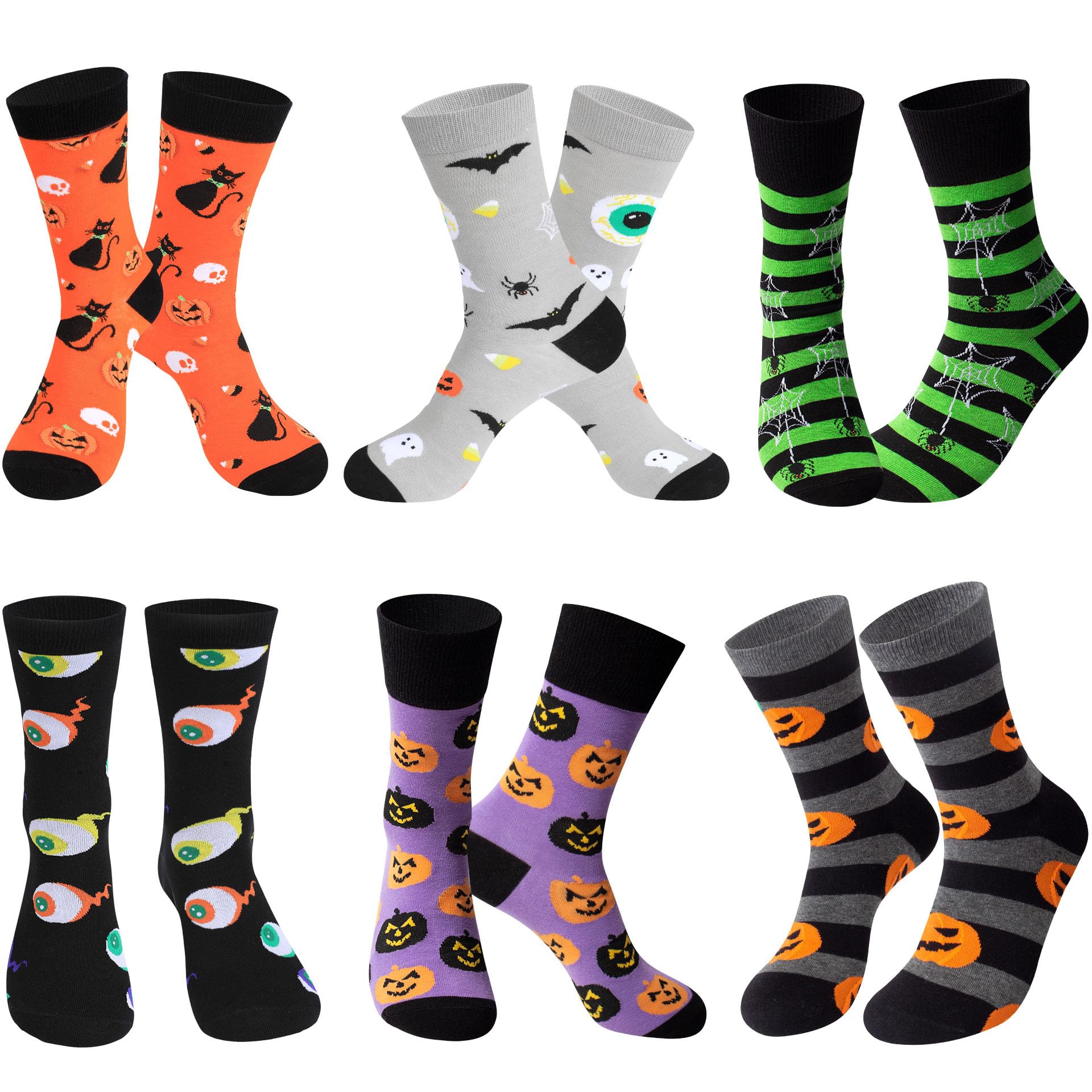 TENYSAFFun Halloween Socks for Women - 6 Pairs Coton Funny Novelty Crew Socks Gifts for FemaleOEKO-TEX STANDARD 100