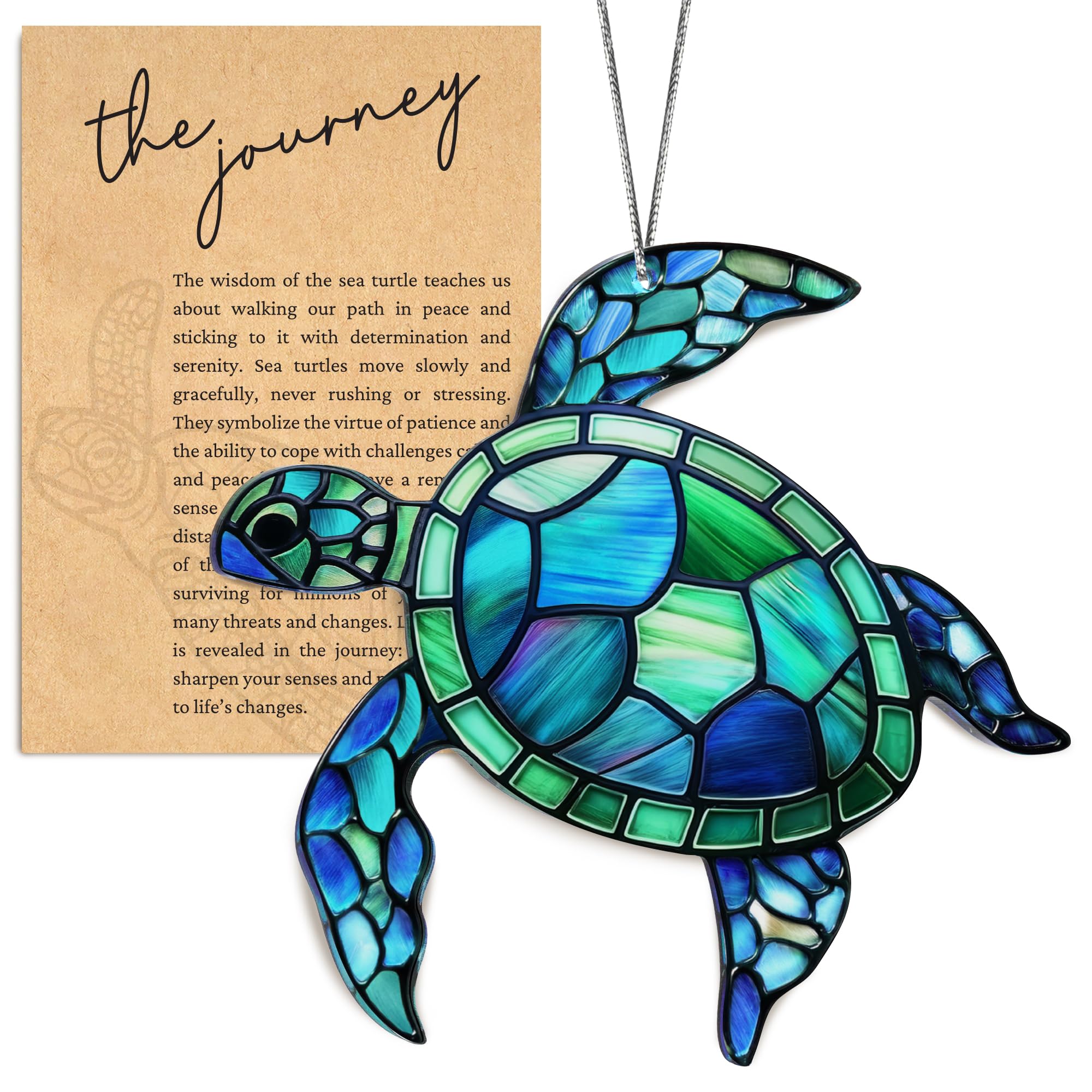 Sea Turtle Acrylic Suncatcher Ornament with Story Card, Sea Turtle Gifts for Women, Beach Gifts for Women, Beach Christmas Ornaments for Tree, White Elephant Presents for Friendship (Blue Sea)