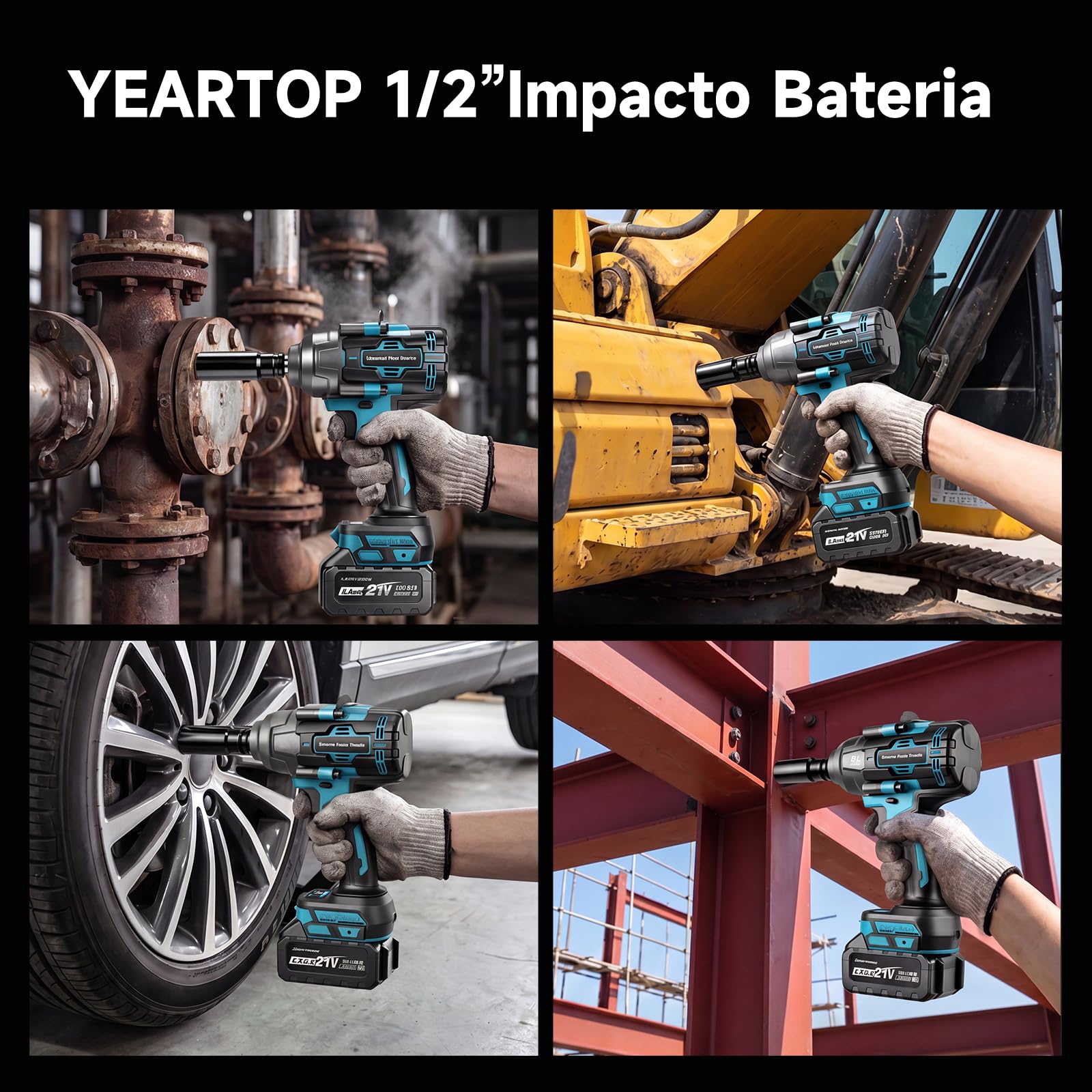 YEARTOP Pistola de Impacto a Batería Aflojado 1200 Nm con 2x 4.0Ah Baterías