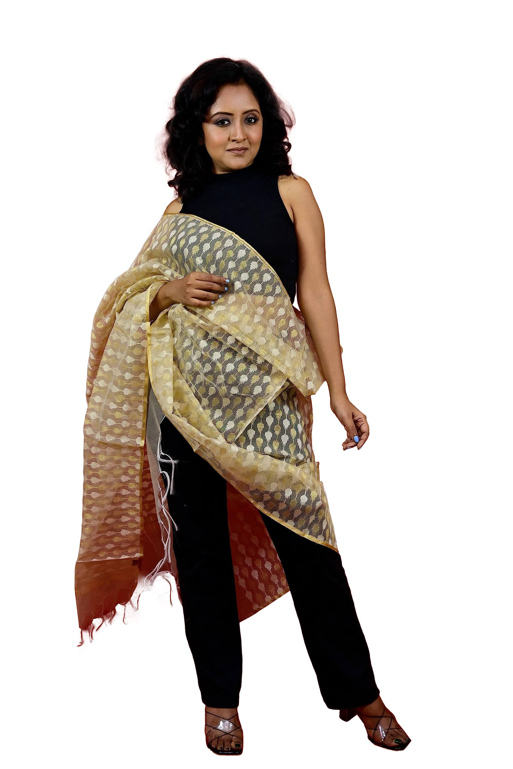 FARTILA081676 Gold Raw Silk Banarasi Dupatta For Weddings Festive Occasions Grand Celebrations, Gold, 2.25*1.10 meter