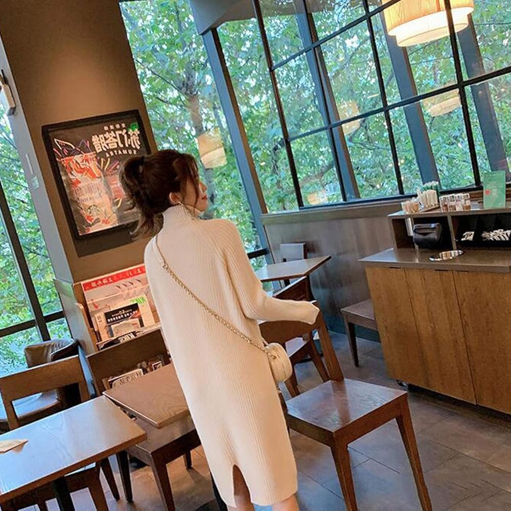 Amazon.co.jp: [KAPE1] ニットワンピース 秋冬 ハイネック ロング丈 XL