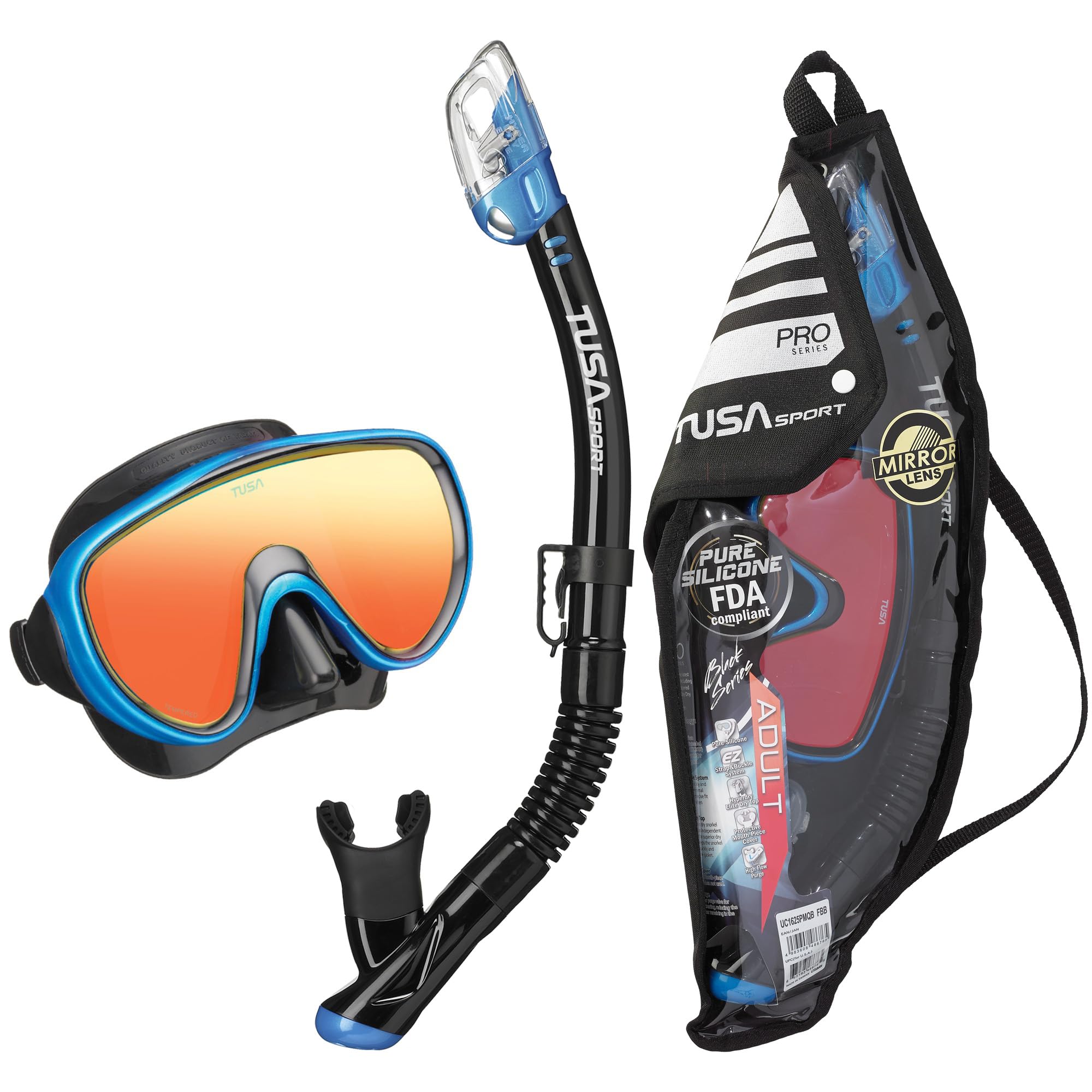 TUSA Sport Adult Serene Mask and Dry Snorkel Combo with Reusable Travel Bag