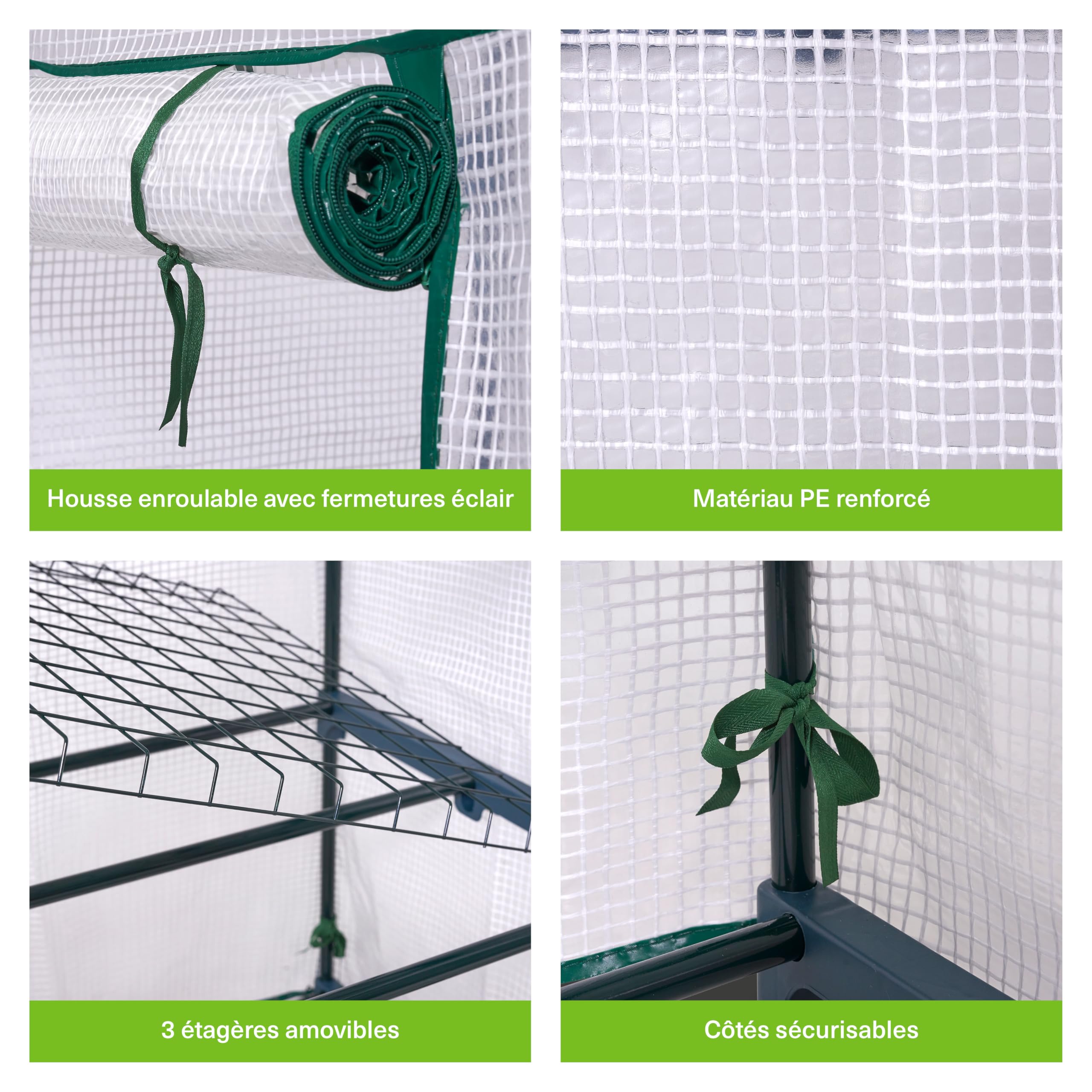 BRAMBLE Serre de Jardin pour Balcon, Intérieur & Extérieur avec 4 Étagères (10kg Poids Max par Étagère), Châssis en Acier & Bâche en PVC Renforcée Résistante - Solide & Facile à Monter - 160x69x49cm