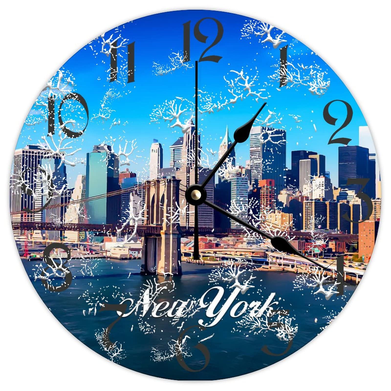 Horloge murale New York en bois grand cadran lisible fonctionnant à pile