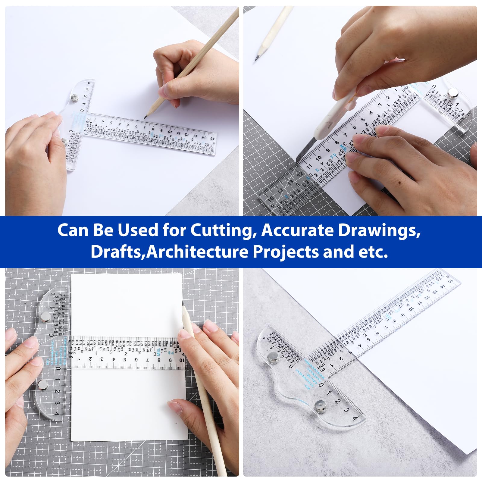 Yuanchu 6 Inches/15cm Acrylic Clear T Square Ruler, 3 Pack Drafting Tools T Ruler Scrapbooking Ruler for Crafting Drafting and General Layout Work Art Framing & Drafting Scrapbooking Crafting - Image 3