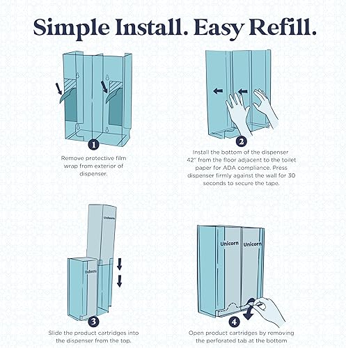Miniatura 3 de Unicorn Kit de iniciación de dispensador de baño acrílico montado en la pared, incluye un cartucho, 60 tampones de algodón orgánico y un cartucho,