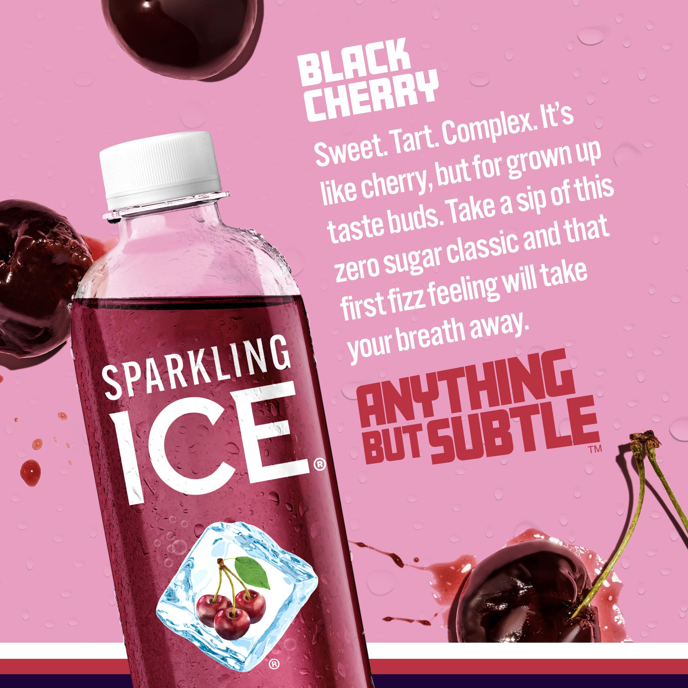 Sparkling Ice, Black Cherry Sparkling Water, Zero Sugar Flavored Water, with Antioxidants and Vitamins, 17 fl oz Bottle