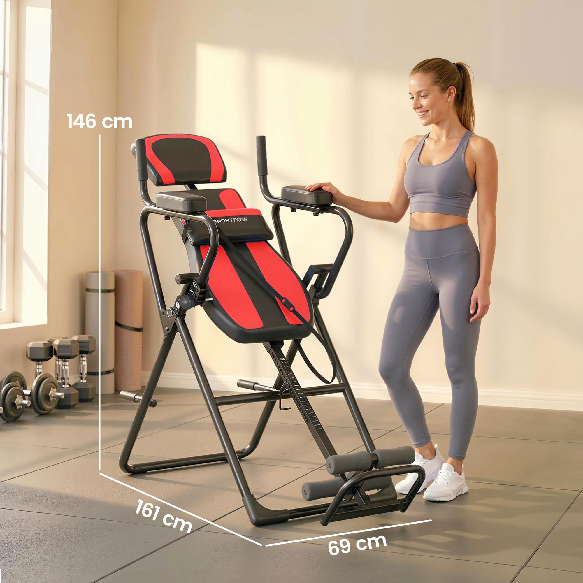 SPORTNOW 3-in-1 Inversionsbank Klappbar Inversionstisch mit 3 Inversionswinkel Liegestütz- & Klimmzugstangen Kopf- & Lendenstütze Schwerkrafttrainer Streckbank zur Entlastung der Wirbelsäule bis 120kg