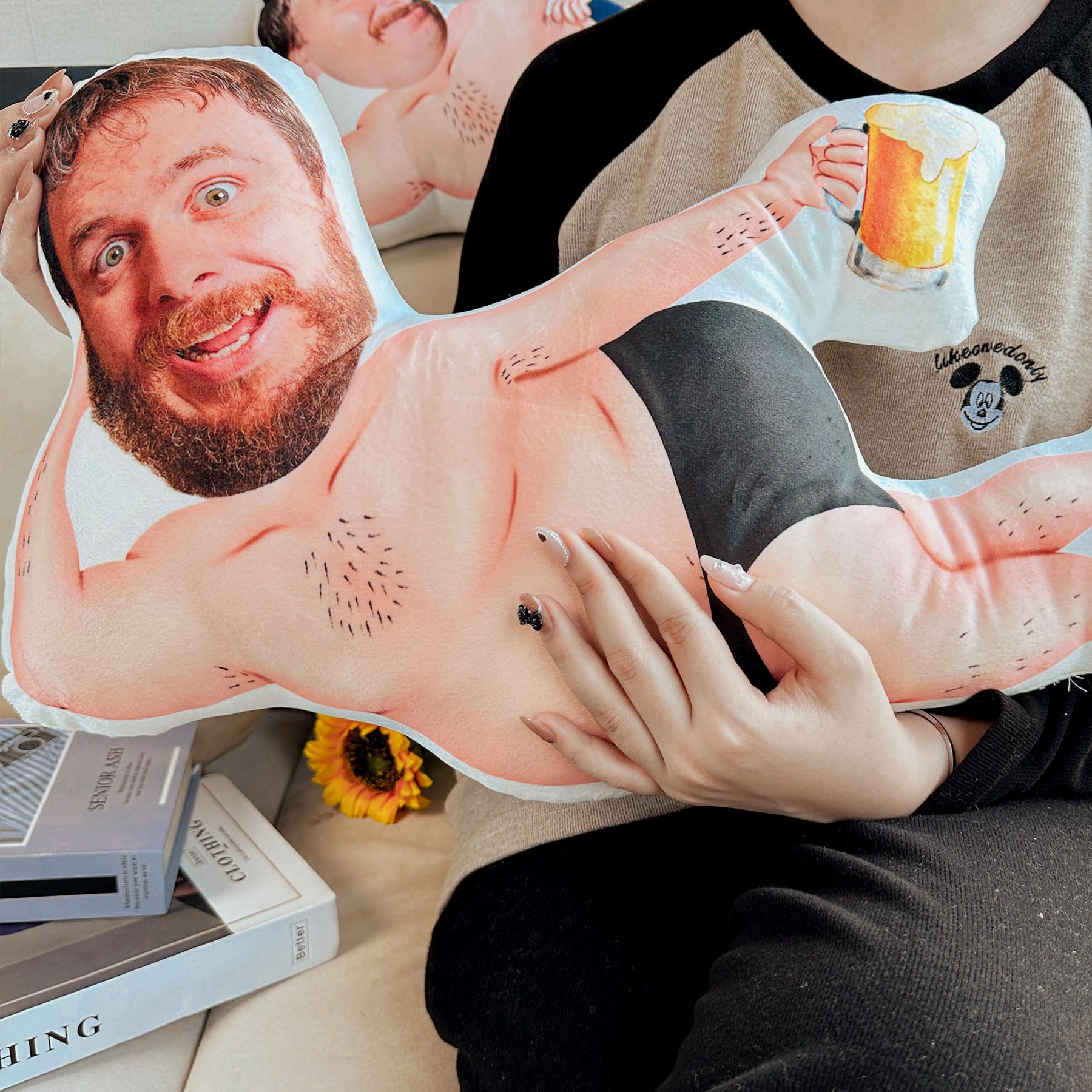 Macorner Personalized Pillow - Custom Shaped Photo Funny Face Pillow - Valentines Day Gifts for Him, Husband & Birthday Gifts for Dad, Grandpa - Husband Gifts from Wife