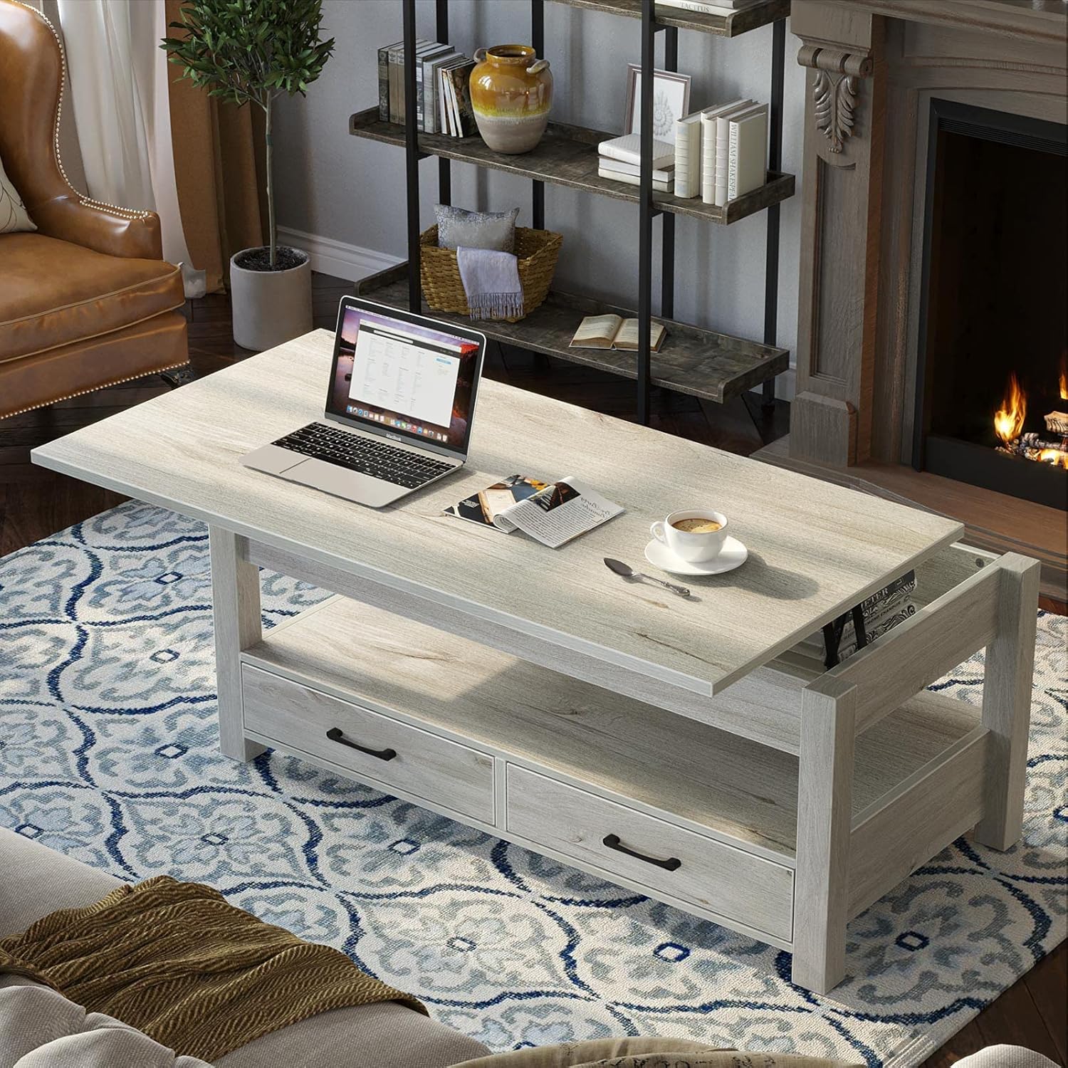 Buy Rolanstar Coffee Table, Lift Top Coffee Table with Drawers and Hidden Compartment, Retro