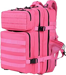 KXBUNQD 45L Military Tactical Backpack Hiking Backpacks Tactical Gear Camo Back Pack Army Molle Bag Rucksack Fitness Daypack (Pink)