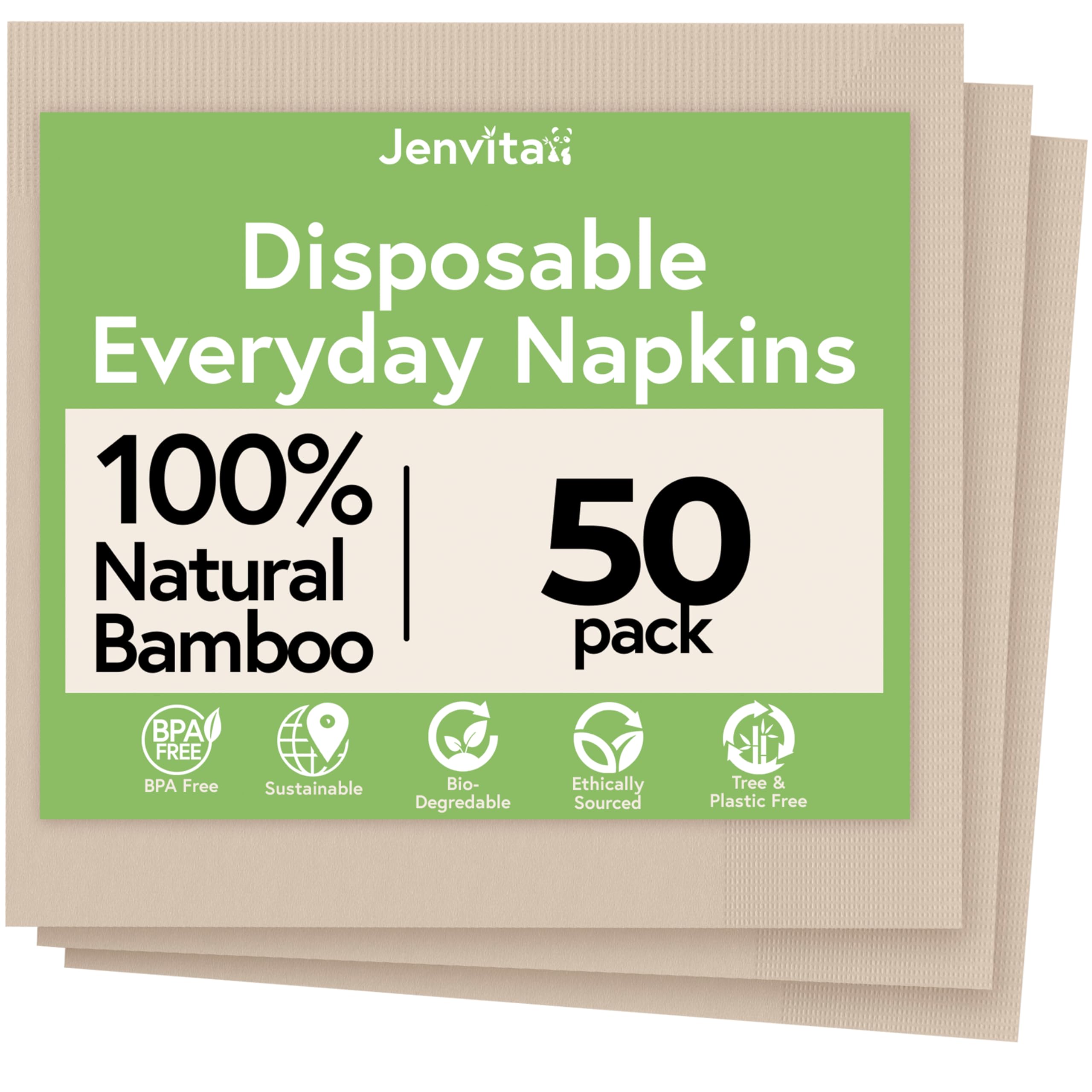Everyday 100% Bamboo Biodegradable Napkins (50-Pack) | Lunch Napkins Disposable for Dinner, Lunch, Events, Occasions & Entertaining | 2-Ply FSC Certified | Bamboo Paper Towels | 6.5 x 6.5 Inch